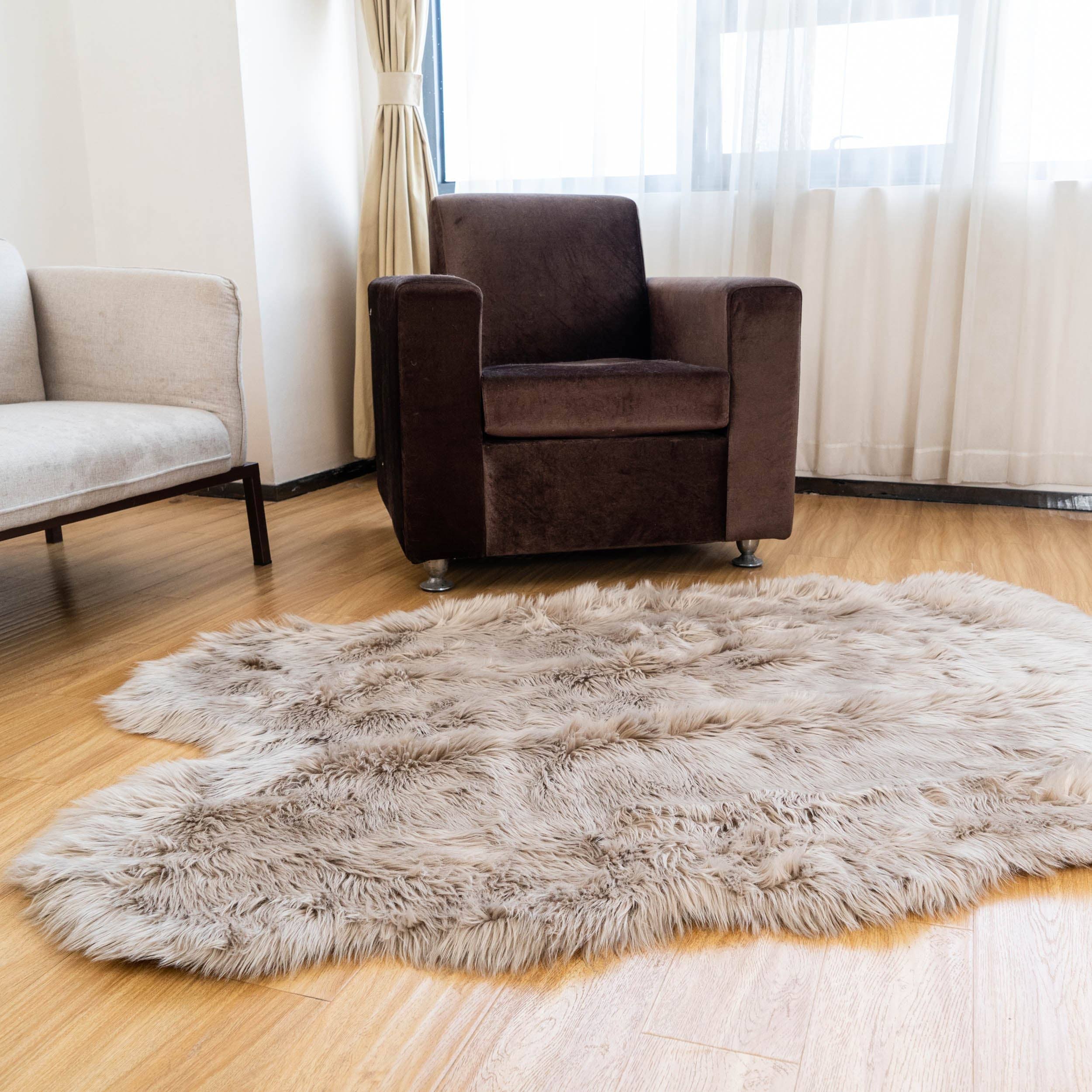 Ultra Soft Faux Sheepskin Fur Shag Rug Light Brown 4' x 6' Sheepskin