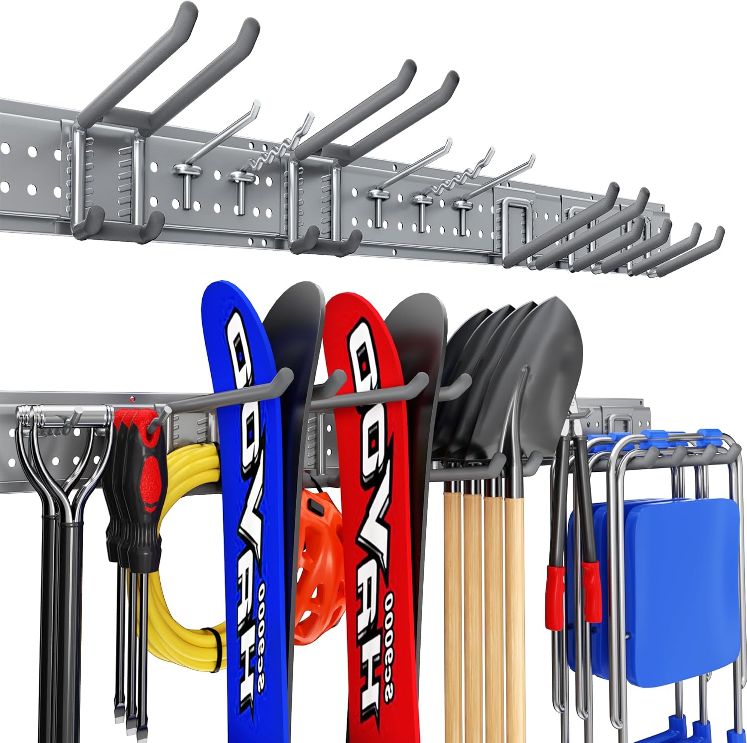 Garage Tool Organizer Wall Mount 49.5 inches with 10 Adjustable Heavy-Duty Hooks, Garage Organization, Garden Tool Storage Rack, for Yard and Shed, Holds Up to 400 lbs (Grey)