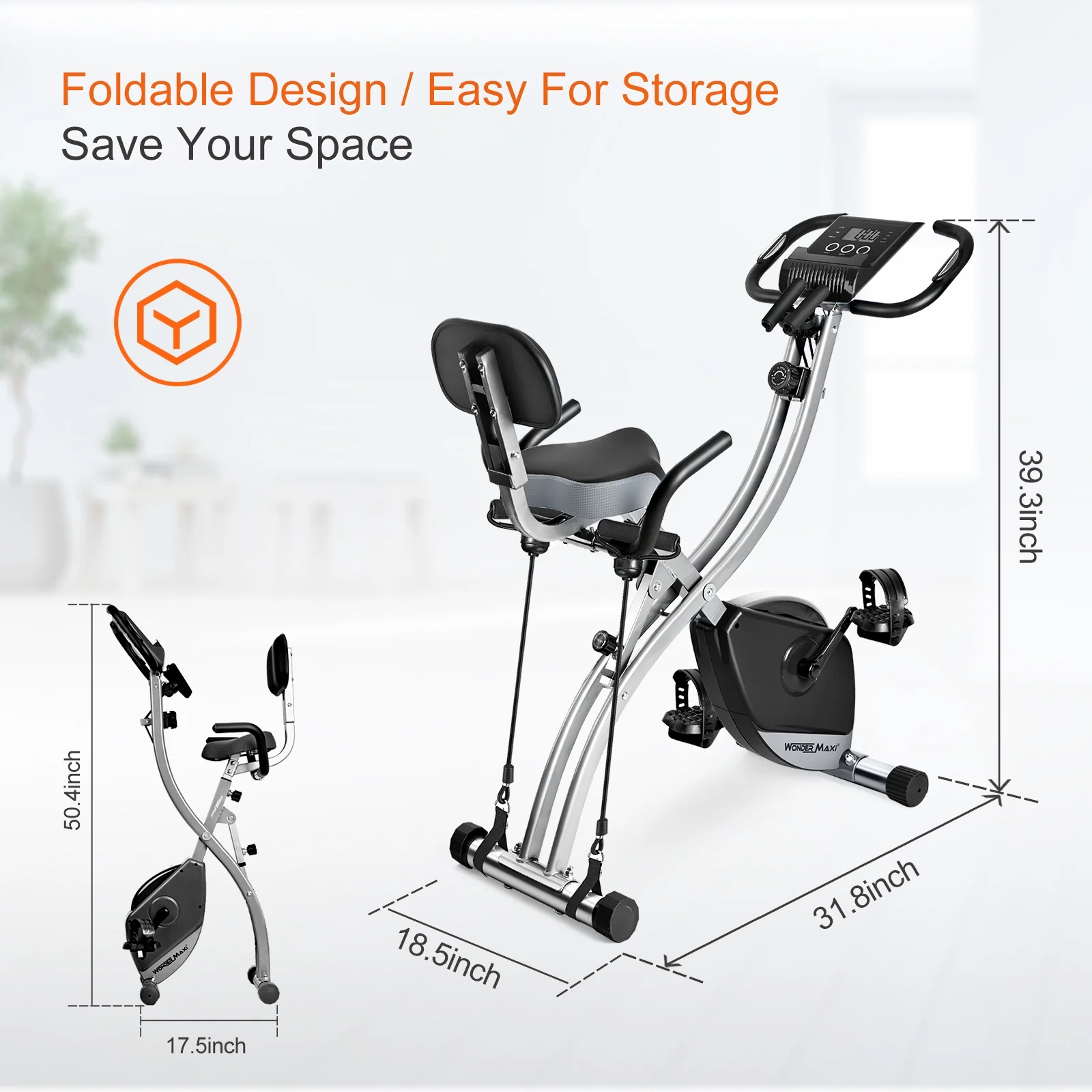 Foldable Exercise Bike for Home Magnetic Stationary Bike Indoor Cycling Upright Bicycle Indoor Cycle Recumbent Exercise Bike with Arm Resistance Bands - Image 5