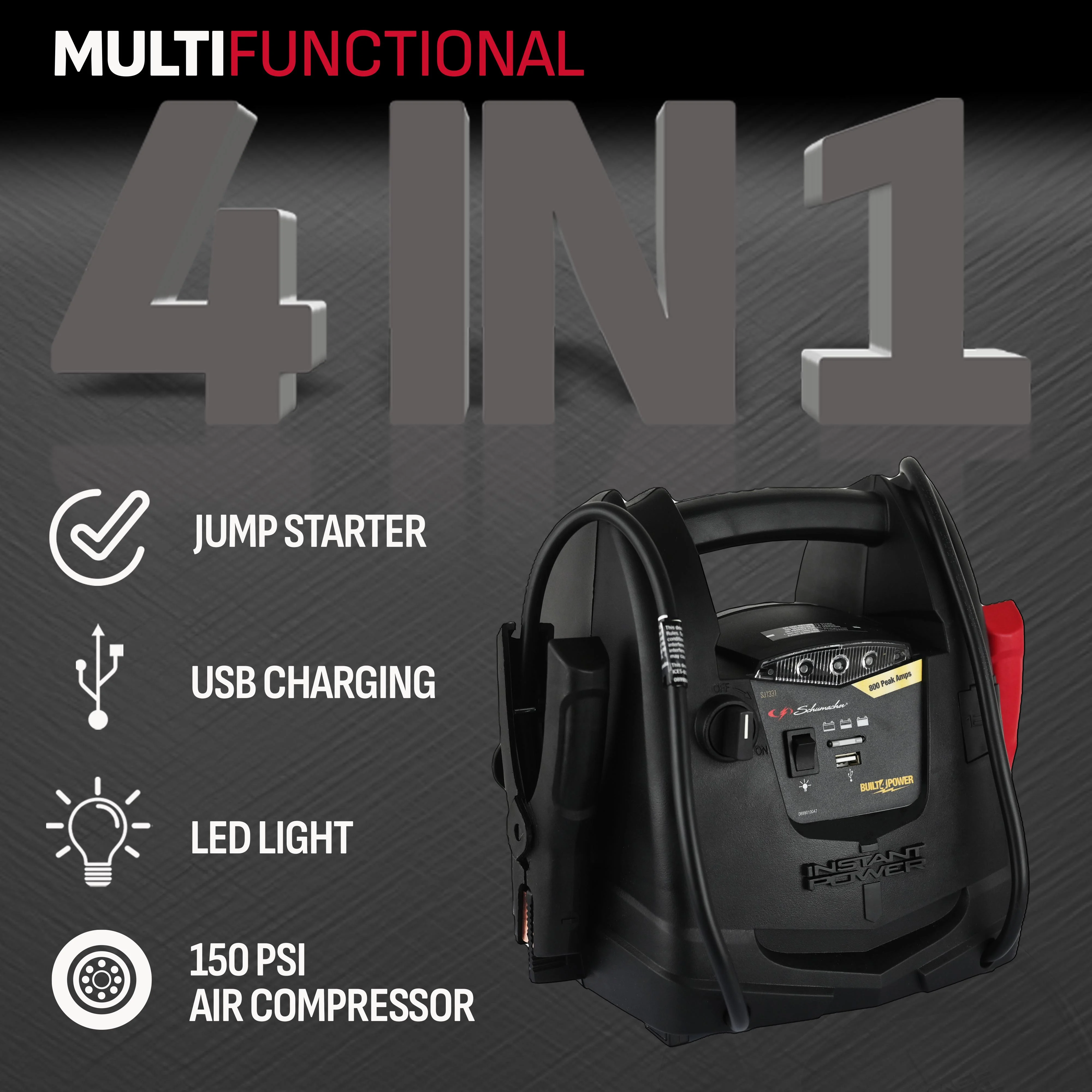 800A Car Battery Jump Starter and Portable Power Station, 150-PSI Air Compressor, 12V Sport, Auto, and Marine Batteries, SJ1583 - Image 4