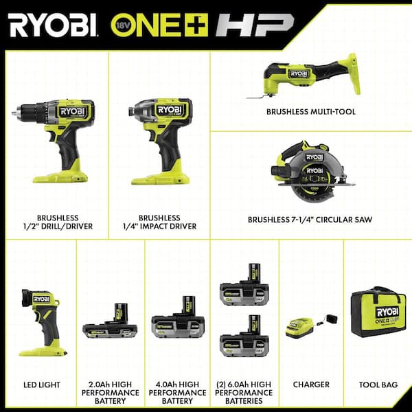ONE+ HP 18V Brushless Cordless 5-Tool Combo Kit w/ (2) Batteries, Charger, Bag FREE (2) 6.0 HIGH PERFORMANCE Batteries - Image 2