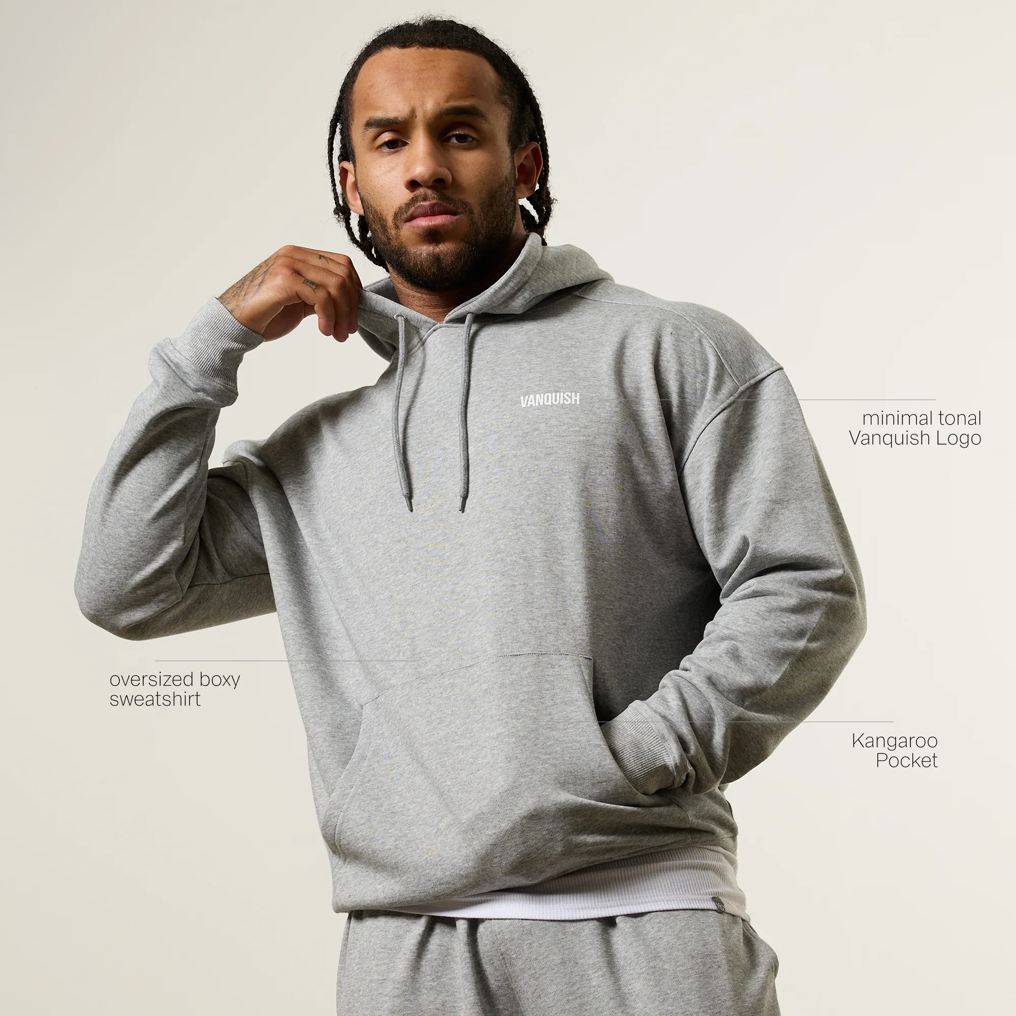 Vanquish Essential Grey Melange Oversized Pullover Hoodie