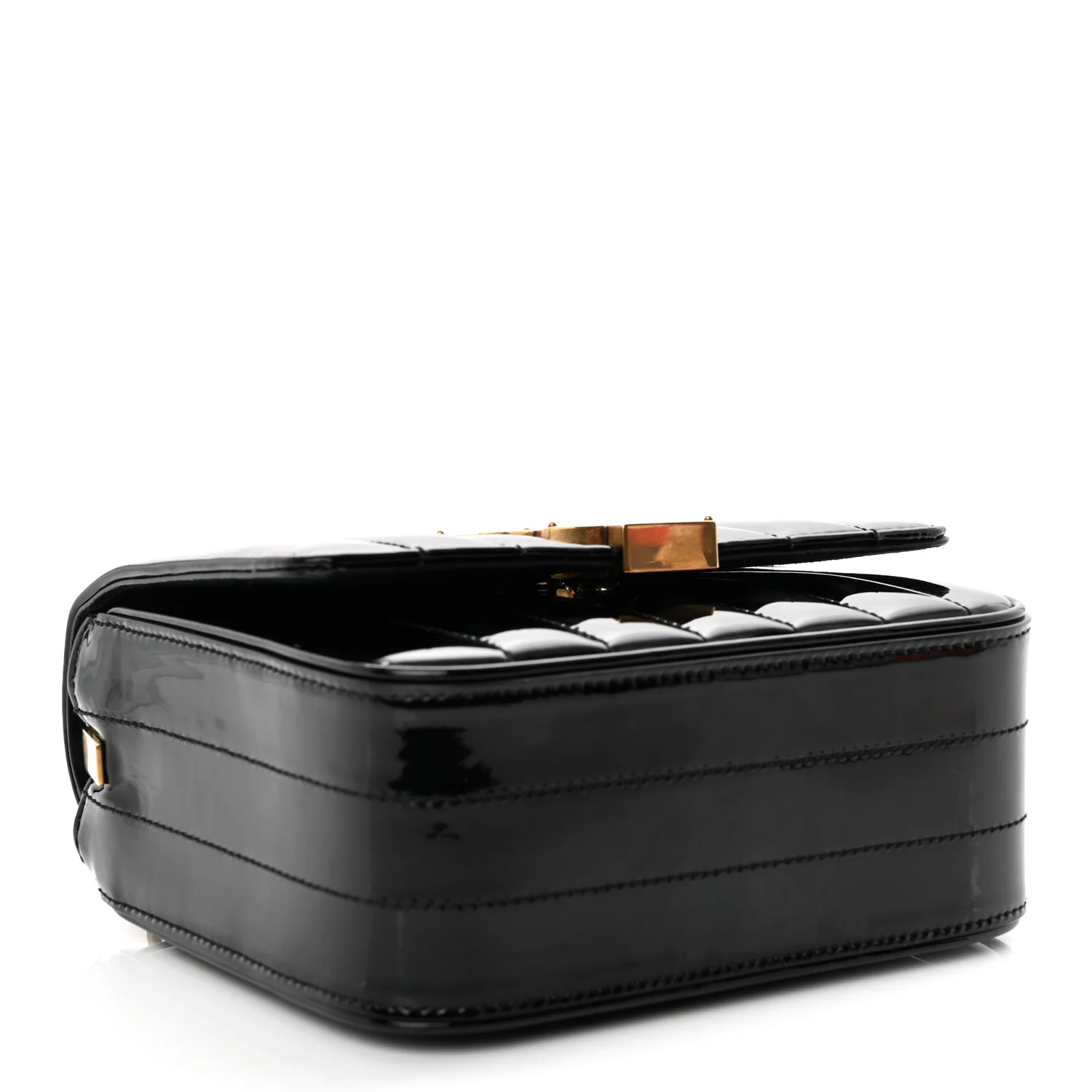 Patent Calfskin Matelasse Monogram Small Vicky Chain Bag Black