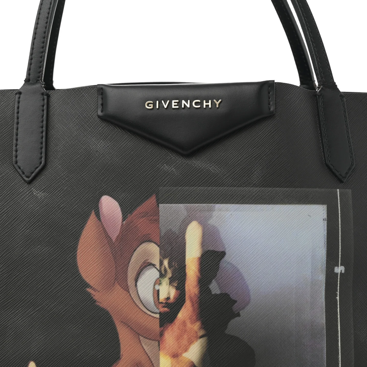 Textured Coated Canvas Bambi Print Large Antigona Tote Black