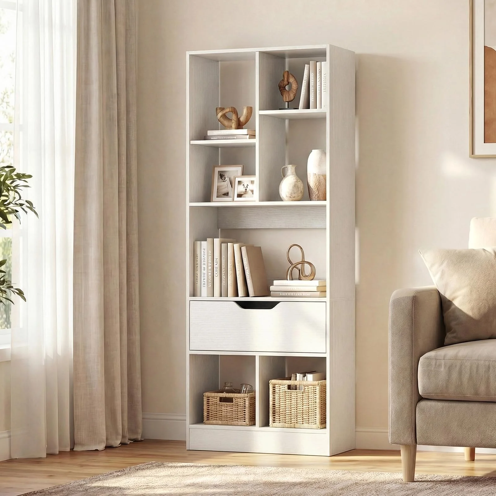 Tangkula 51” Tall Open Bookcase with Drawer(1/2)