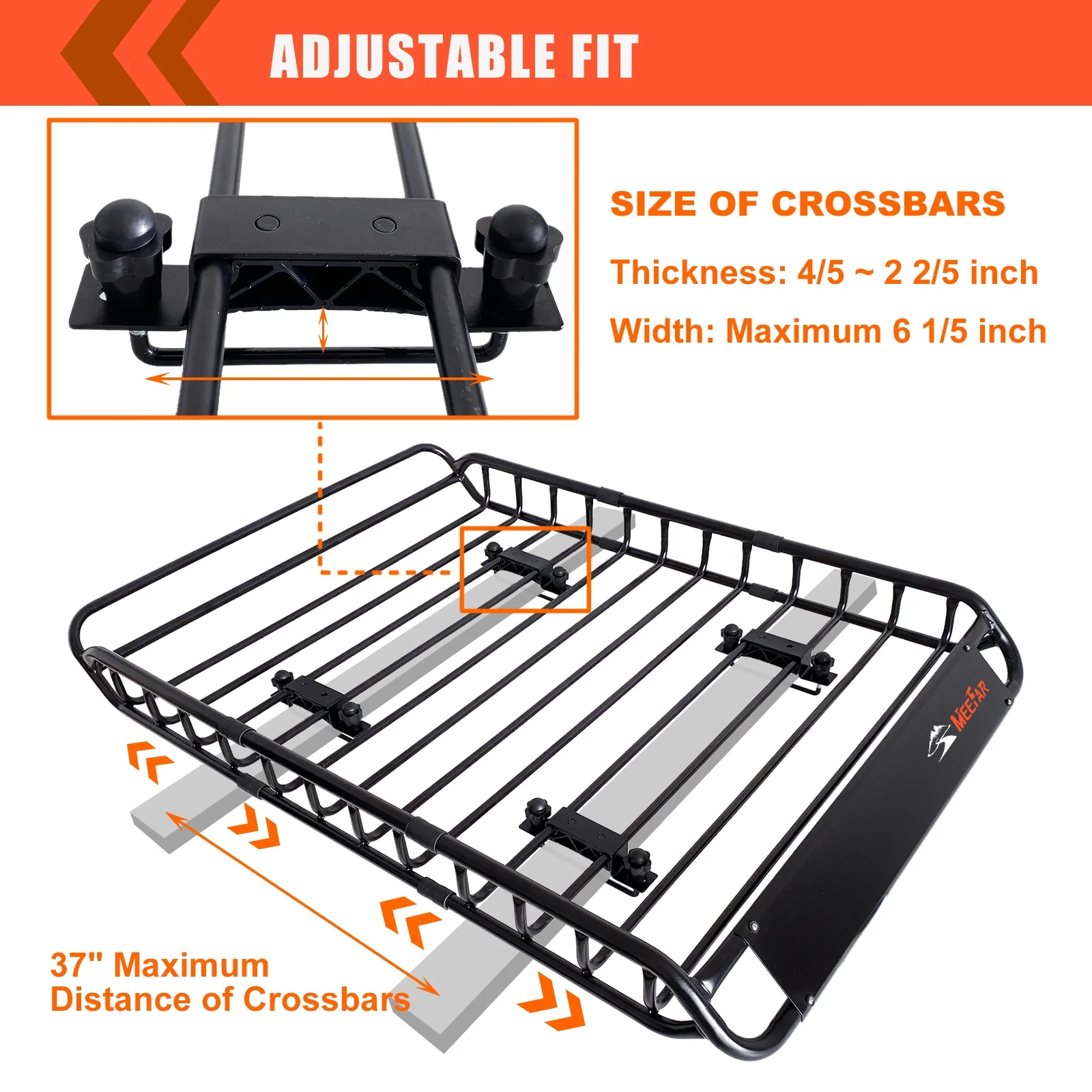 Universal Rooftop Roof Rack Steel Cargo Carrier Basket Size 51" X 36" X 5" + Soft Shell Waterproof Cargo Bag 15 Cu.ft (44" 34" 17") Combo - Image 6