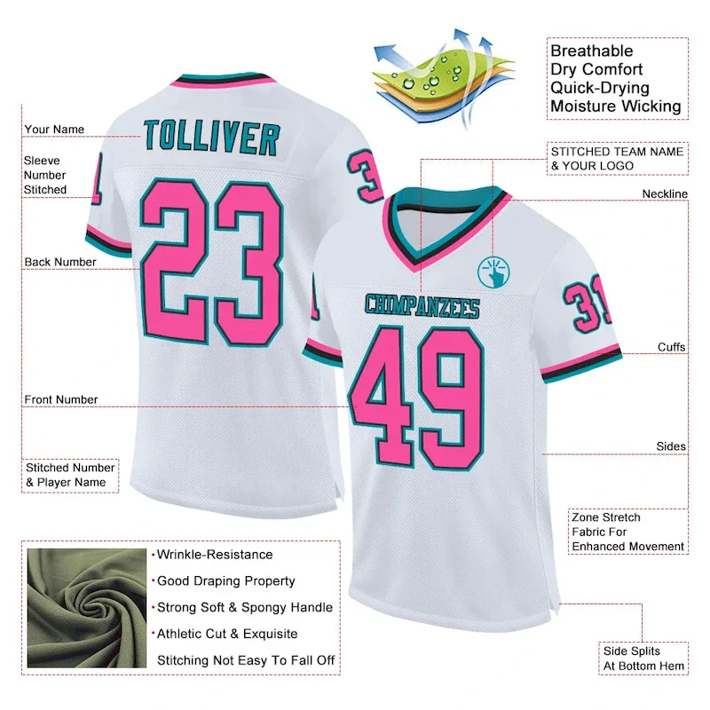 Custom White Pink Black-Teal Mesh Authentic Throwback rugby jersey