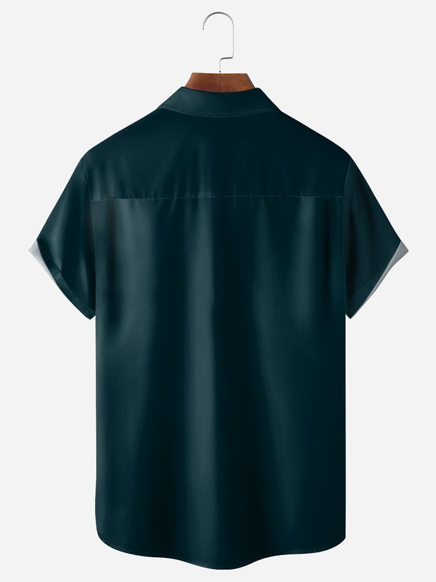 Mermaid Chest Pocket Short Sleeve Bowling Shirt