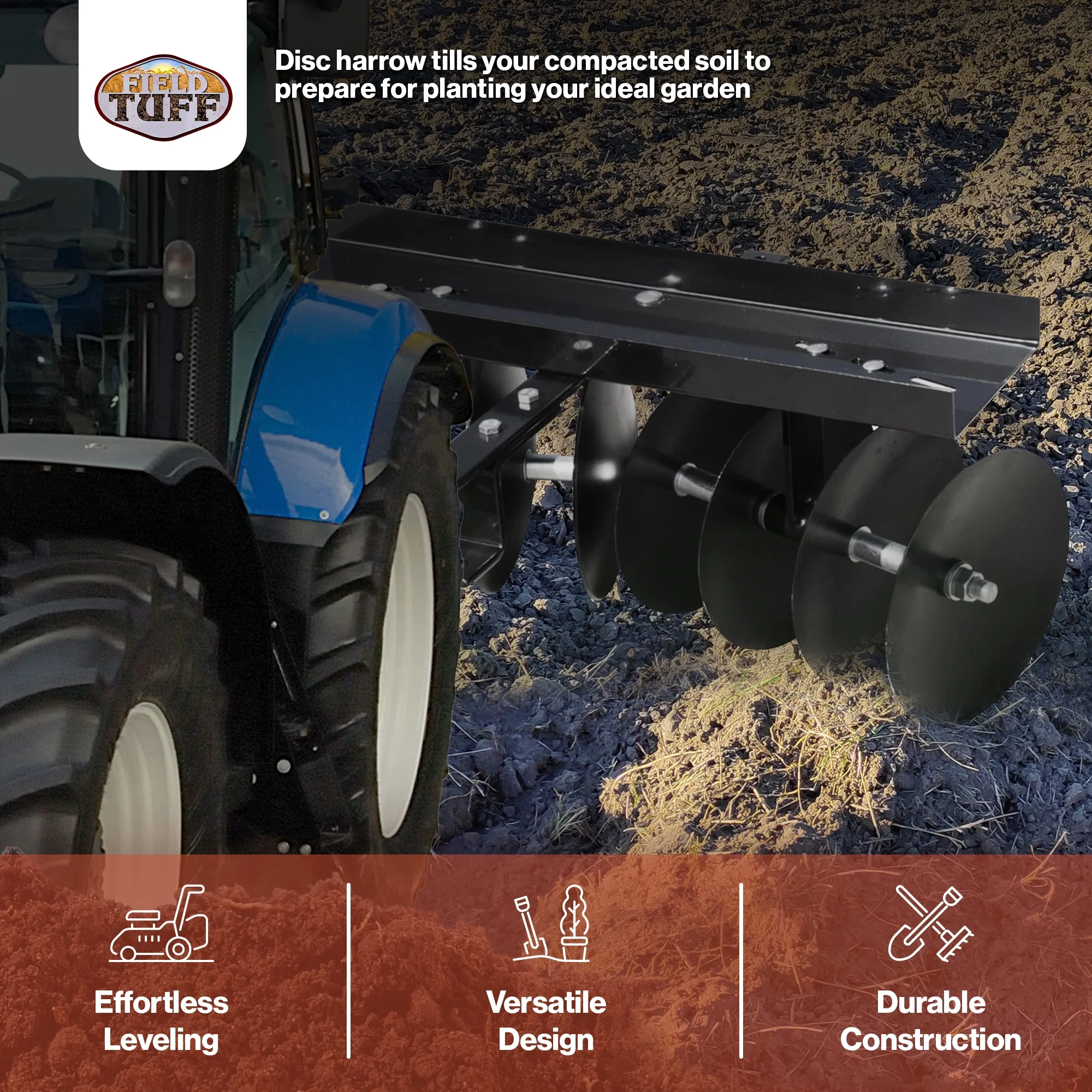 39in Tow Behind Garden Soil Cultivator Sleeve Hitch Disc Harrow - Image 3