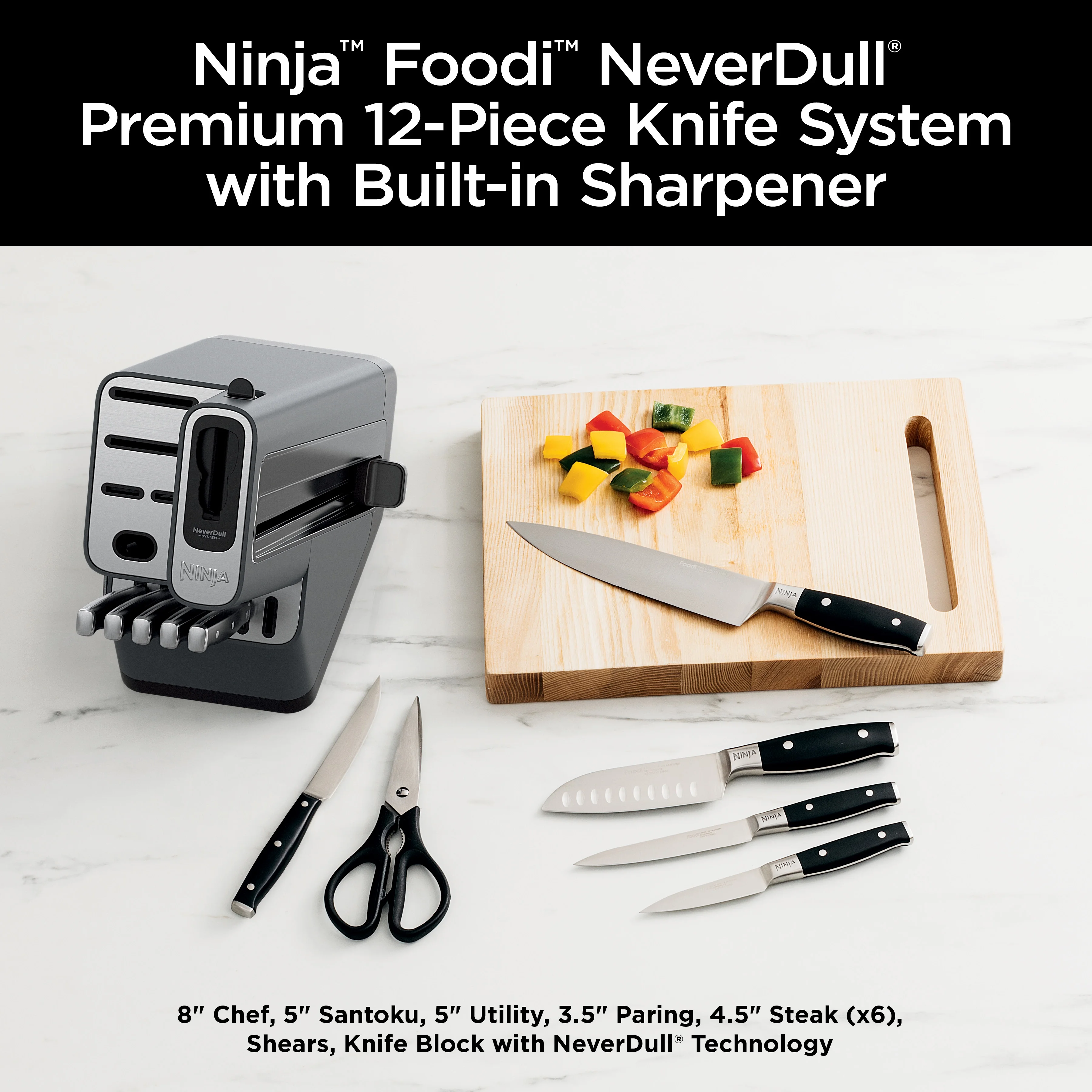 Ninja Foodi Neverdull Premium 12 - Piece Knife System with Built - in Sharpener, K32012