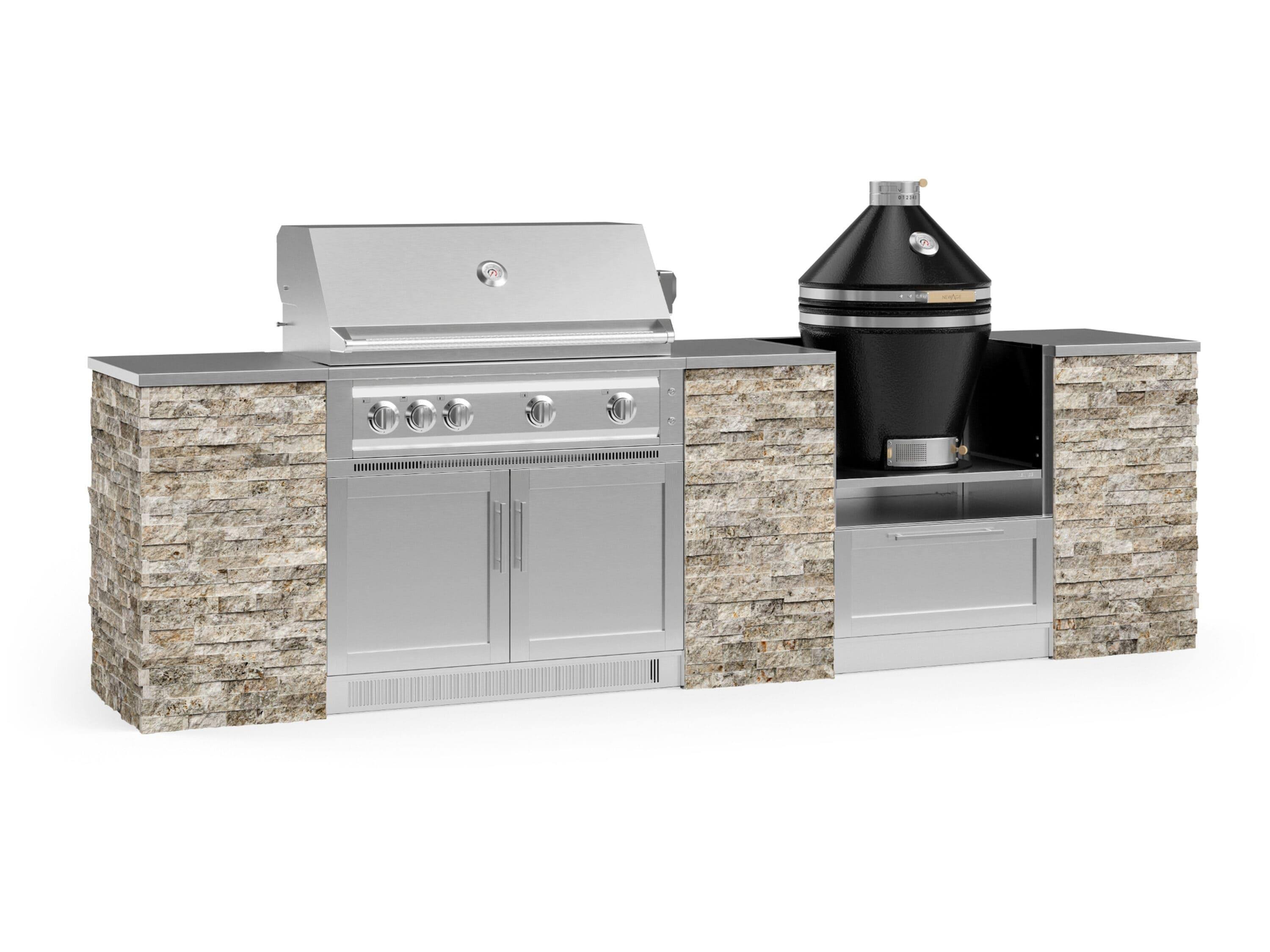Outdoor Kitchen Signature Series 9 Piece Cabinet Set with 40 in. Liquid Propane Gas Platinum Grill NewAge Products