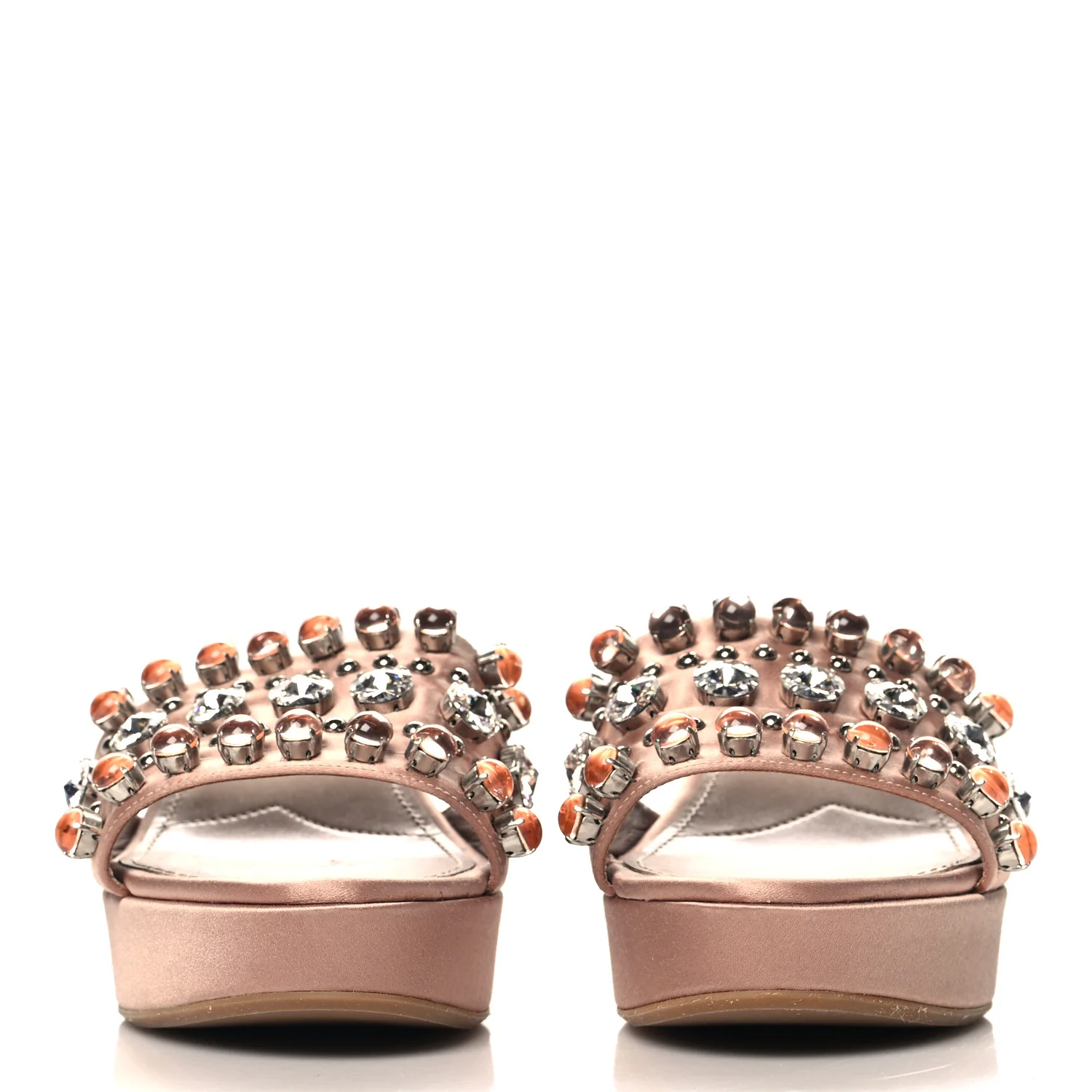Satin Crystal Wedge Sandals 40 Cammeo