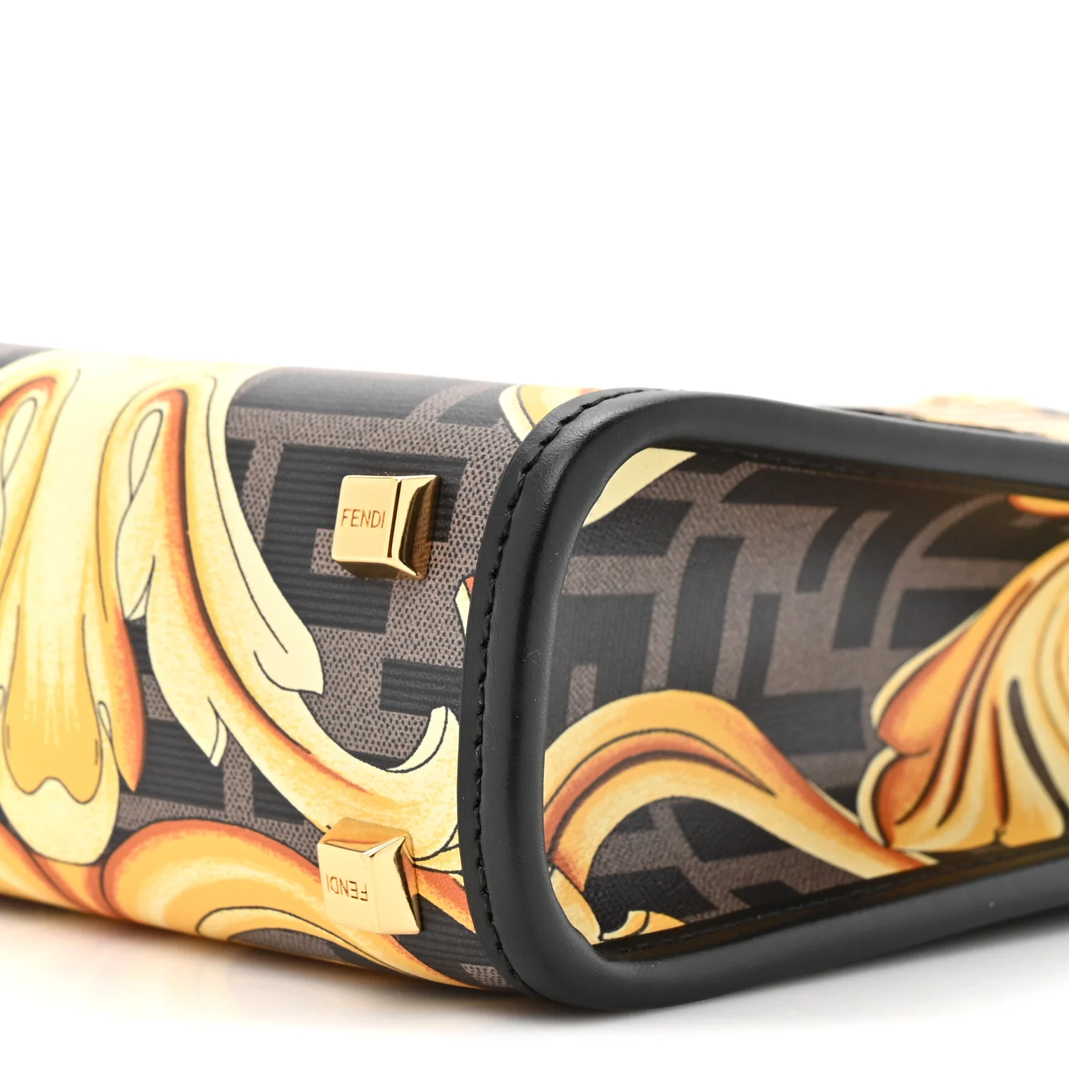 X VERSACE Vitello King Catalan Mirror Plexiglass Fendace FF Baroque Logo Mini Fendi Sunshine Shopper Tote Black Gold