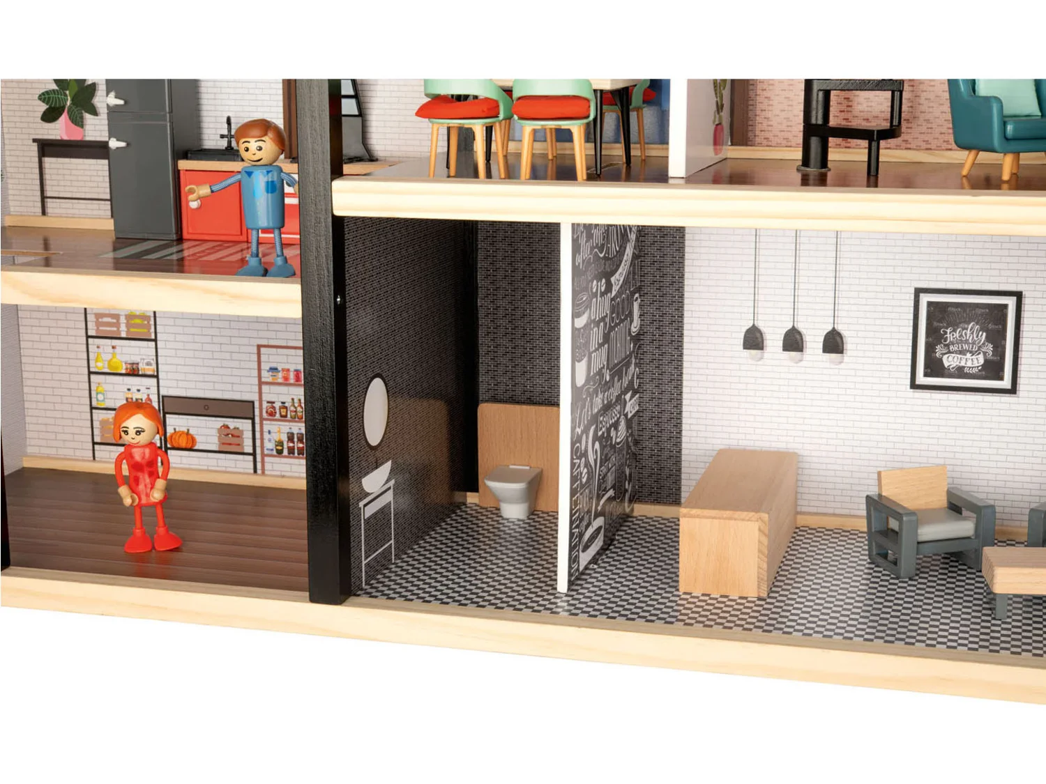 Playtive Maison de poupe XXL en bois, 54 pices
