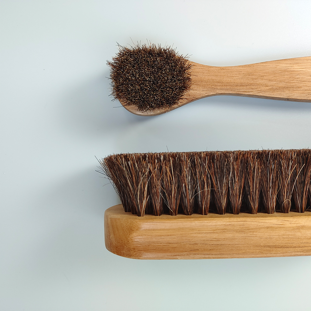 GOLYHEL Wooden Horsehair Brush Set  Pure Horsehair Premium Acacia Wood Shoe Brush Set
