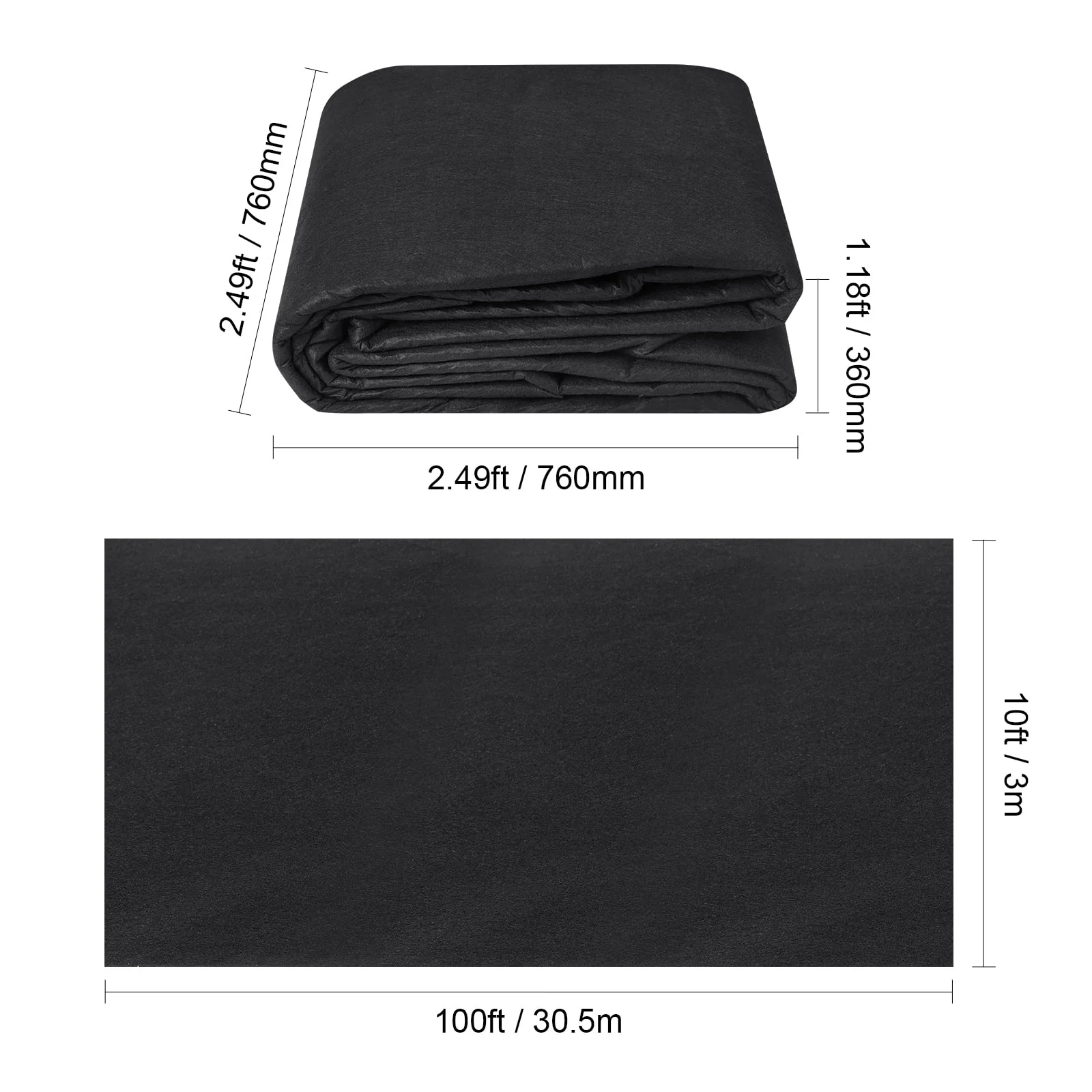 KFFKFF Weed Barrier 10x100FT Non-Woven Geotextile Fabric 8OZ Ground Cover Weed Control Fabric Landscape Fabric Weed Control Fabric for Commercial Greenhouse, Garden Barrier Cloth Blocker Mat, Black