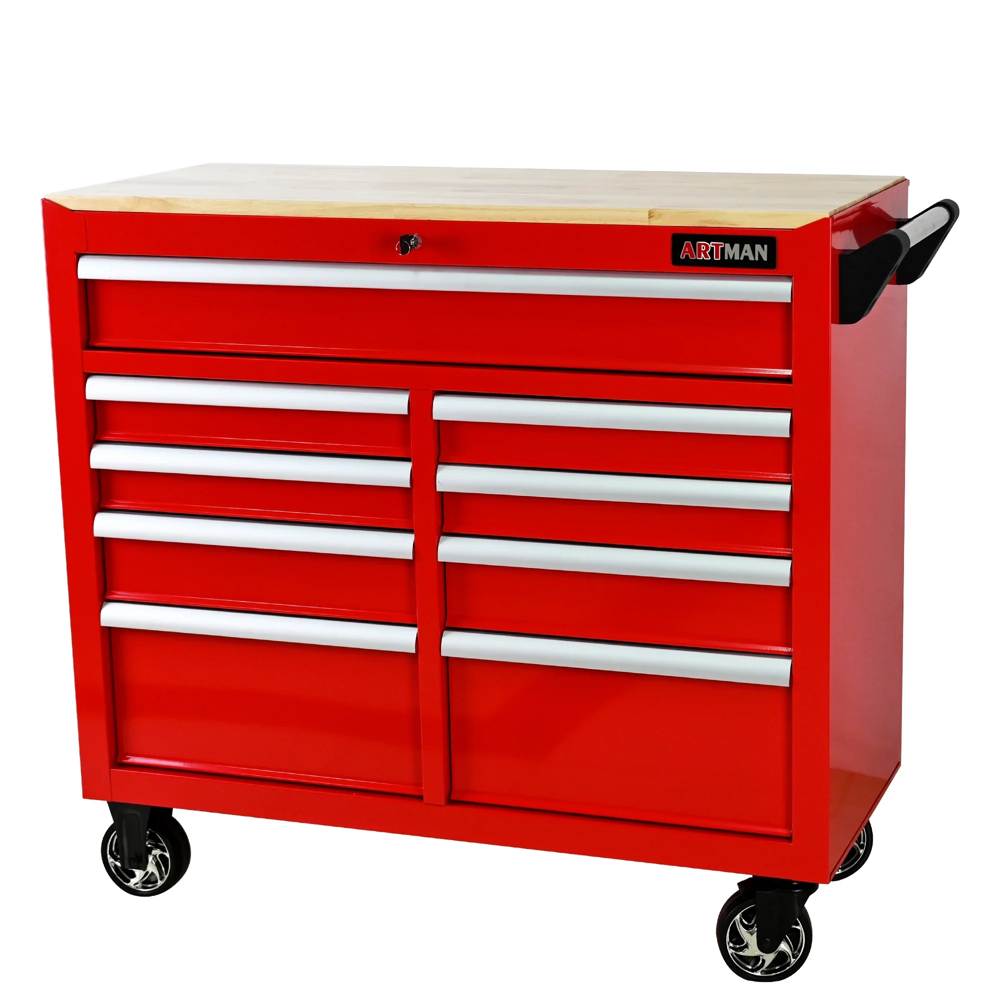 ARTMAN  9 Drawer Rolling Tool Chest with Wheels and Wooden Top, Heavy Duty Industrial Service Cart Storage Organizer with Locking System,45.28*18.11*39.37inches,1 Pack