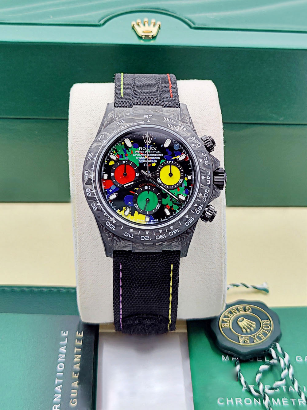 [Super Clone]Rolex Daytona DIW Carbon Motley Multicolour Dial Super Clone Swiss Replica Watch | Custom Made Limited Edition | 4130 Swiss Movement
