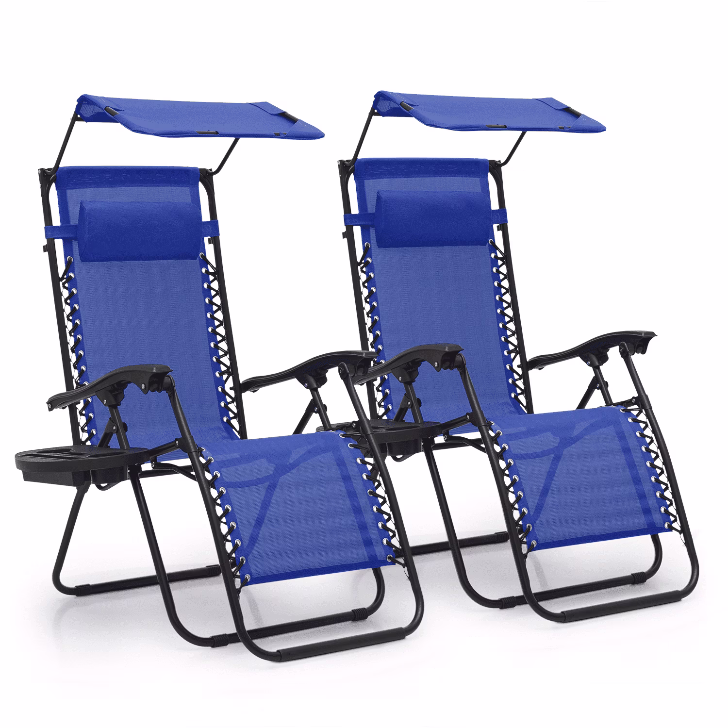 Zero Gravity Chairs Set of 2, Folding Outdoor Patio Beach Recliner with Canopy Shade Headrest, Black(Black) - Image 5