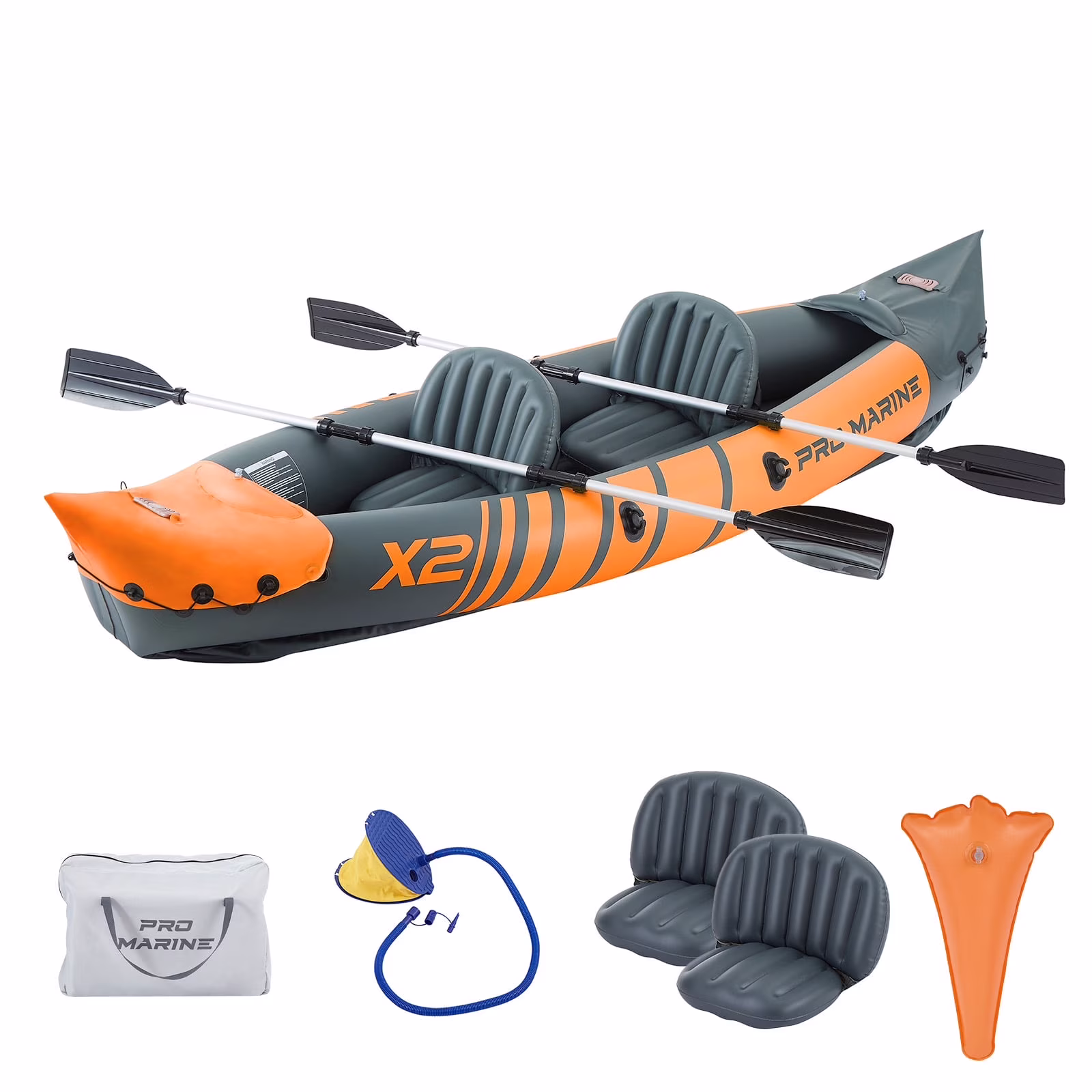 2 Person Inflatable Kayak Set Foldable Paddle Boat with Adjustable Seat, Foot Pump, Yellow(Yellow) - Image 3