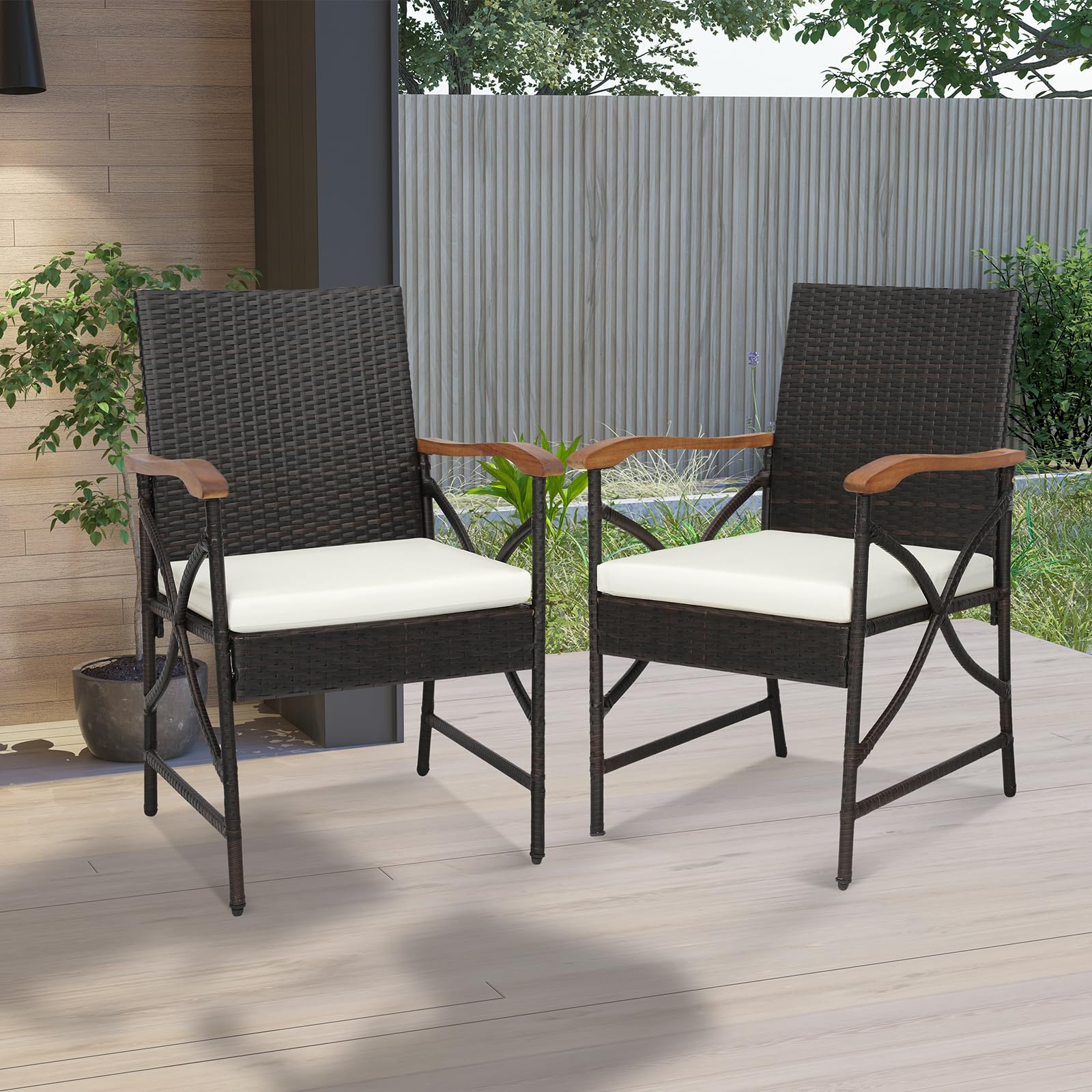 Tangkula Patio Wicker Chair Set of 2, Outdoor PE Rattan Chairs