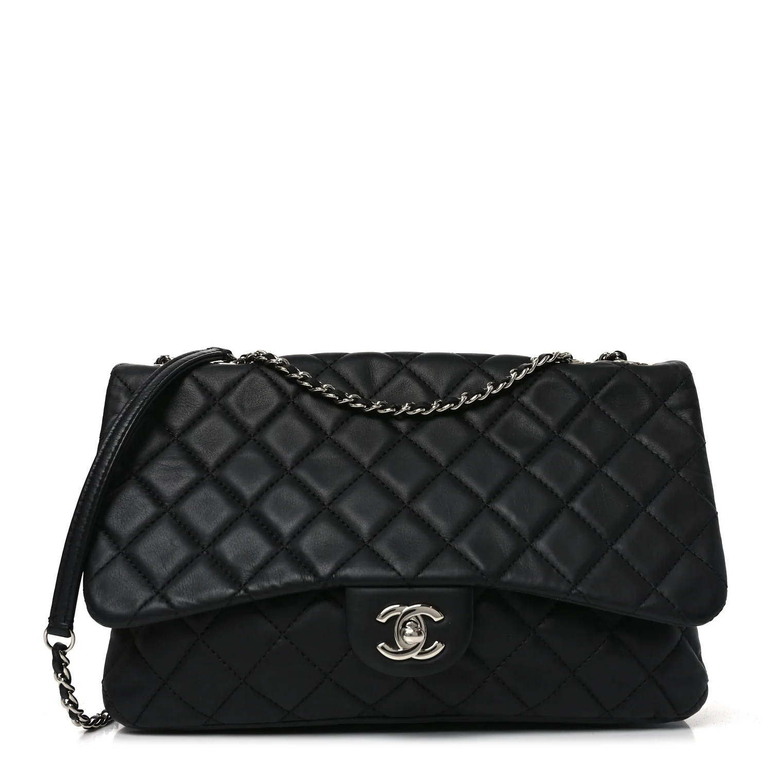 Lambskin Quilted Jumbo Chanel 3 Flap Bag Black