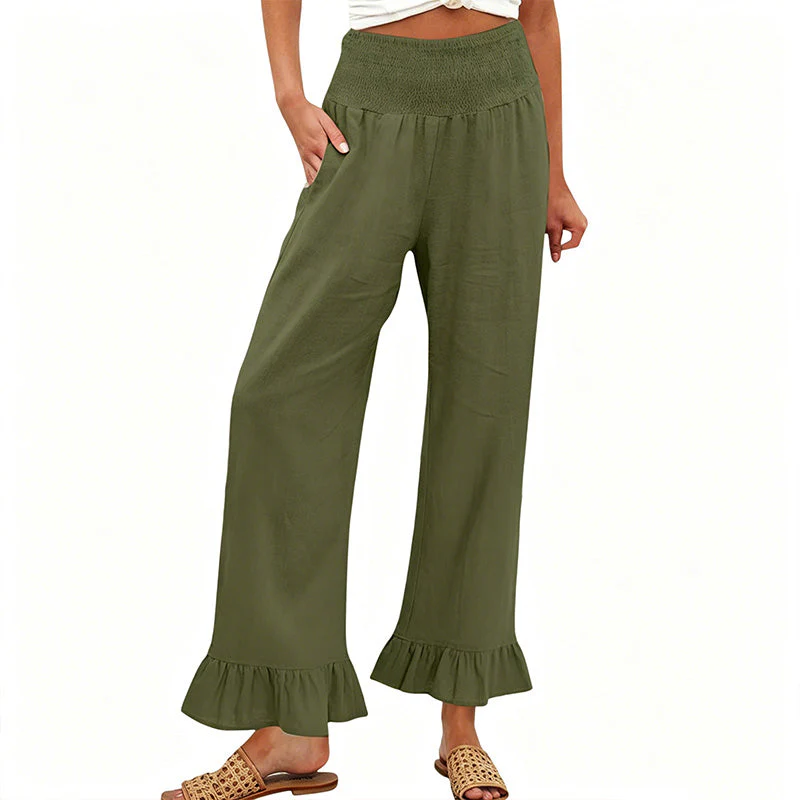Pantalon large bohème avec ourlet à volants