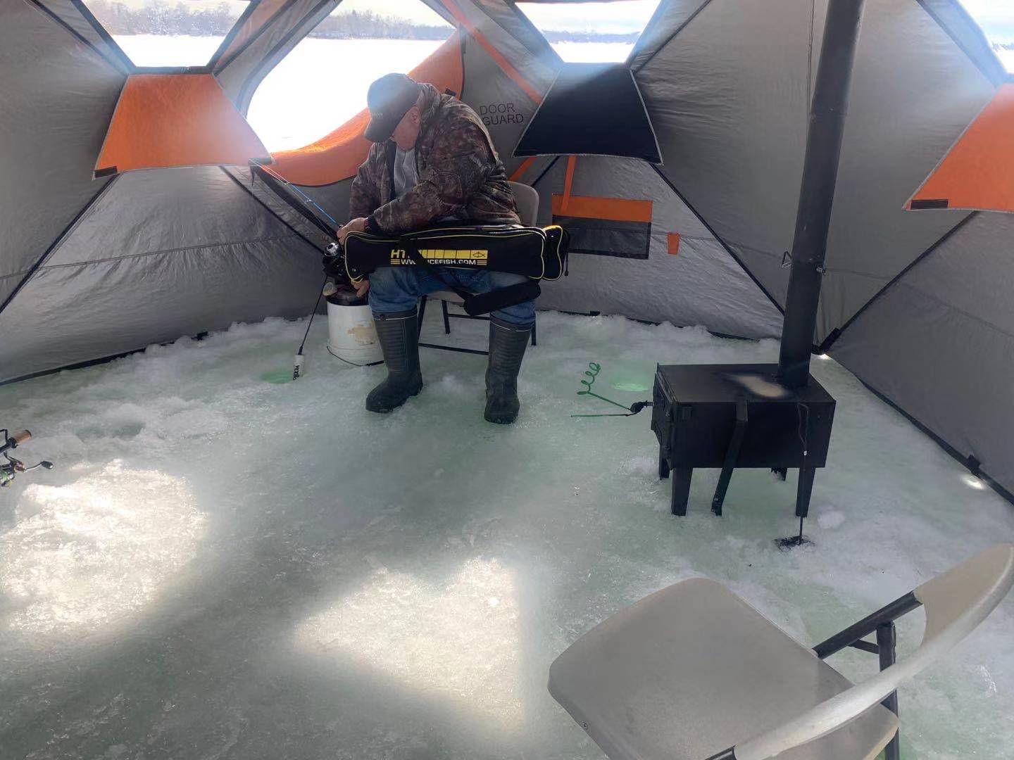 AURORA LODGE 12' x 12' x 7.5" Tall Portable Ice Fishing Shelter with Single Door - Image 5