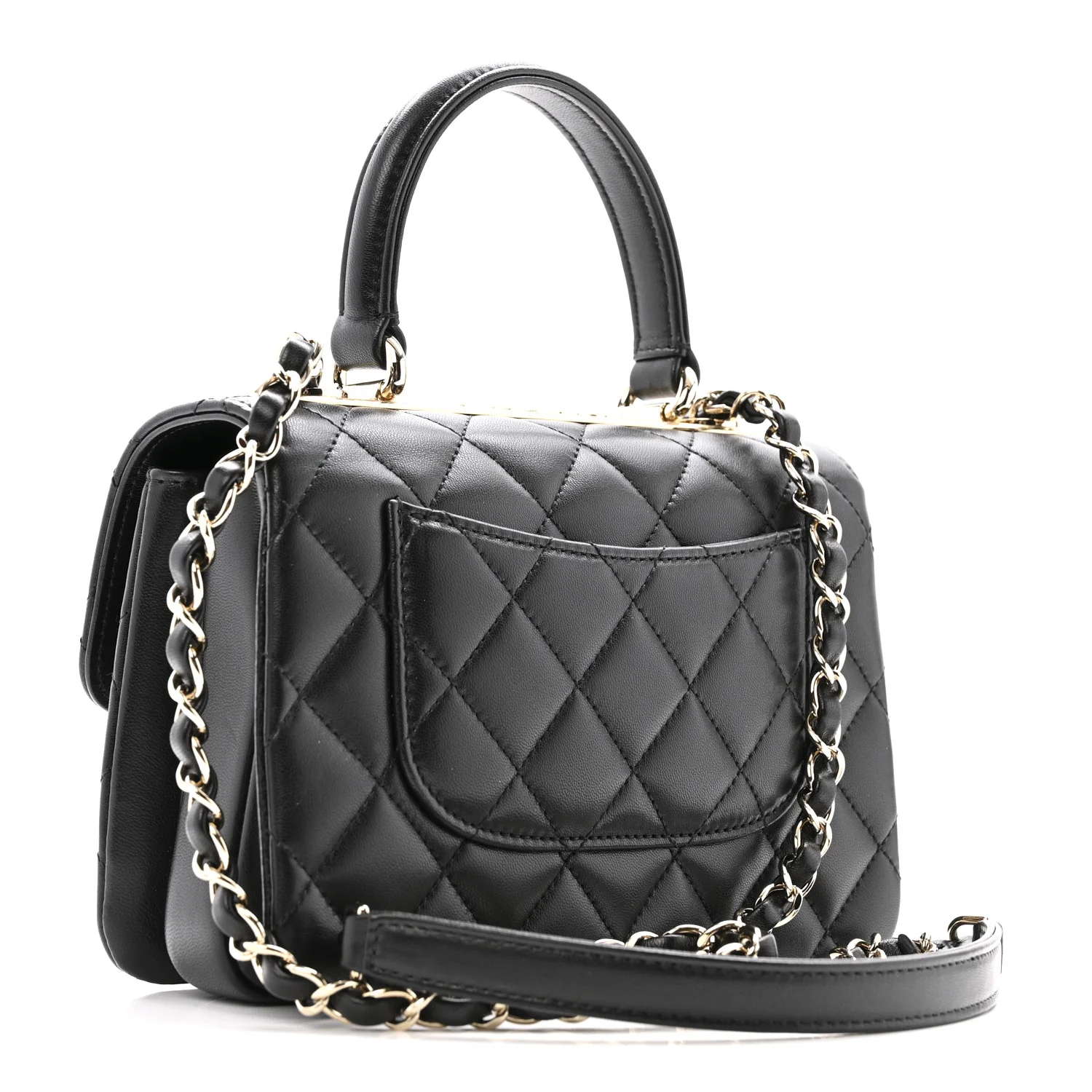 Lambskin Crystal Quilted Mini Trendy CC Dual Handle Flap Bag Black