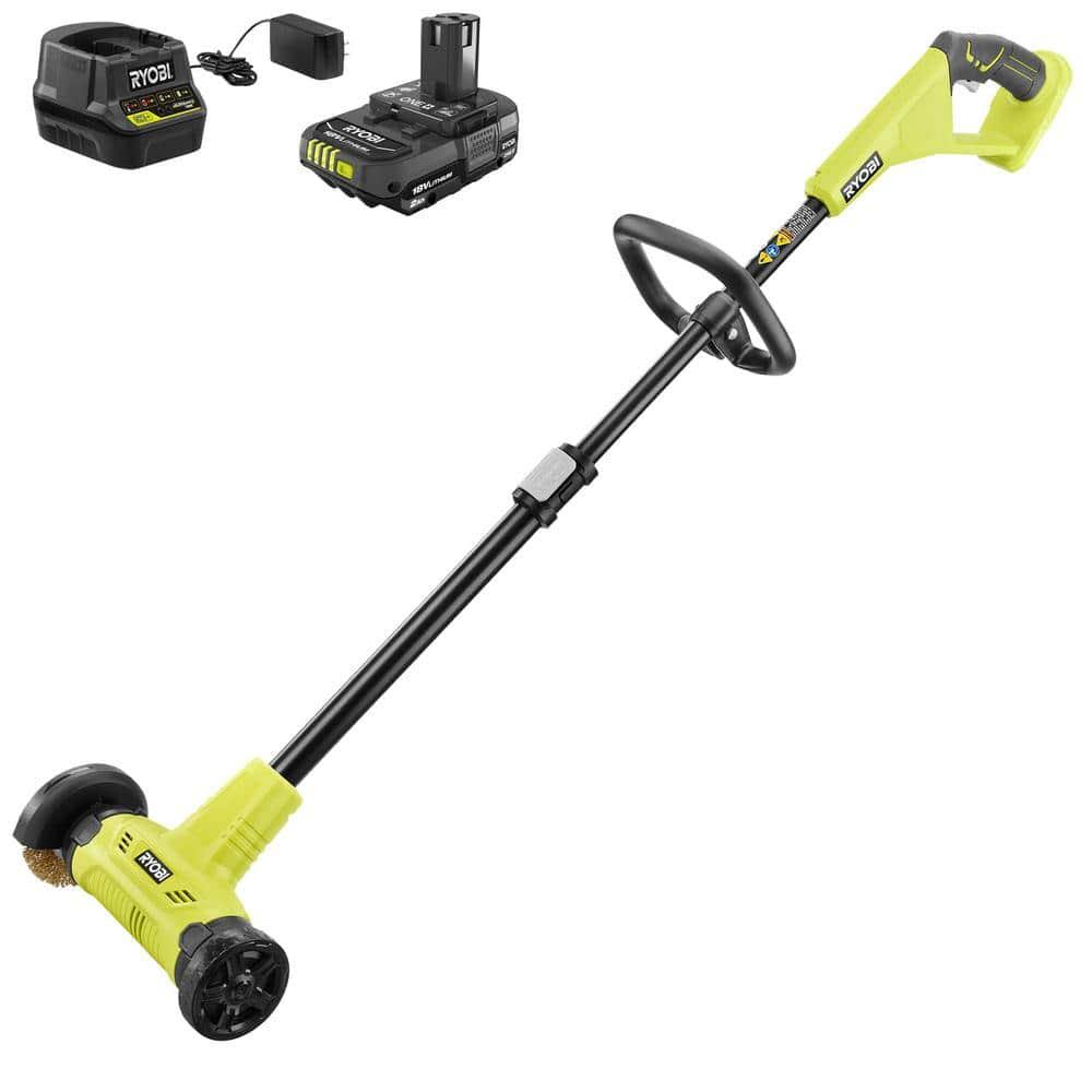 Ryobi P2950 ONE+ 18V Patio Cleaner with Wire Brush Edger with 2.0 Ah Battery and Charger