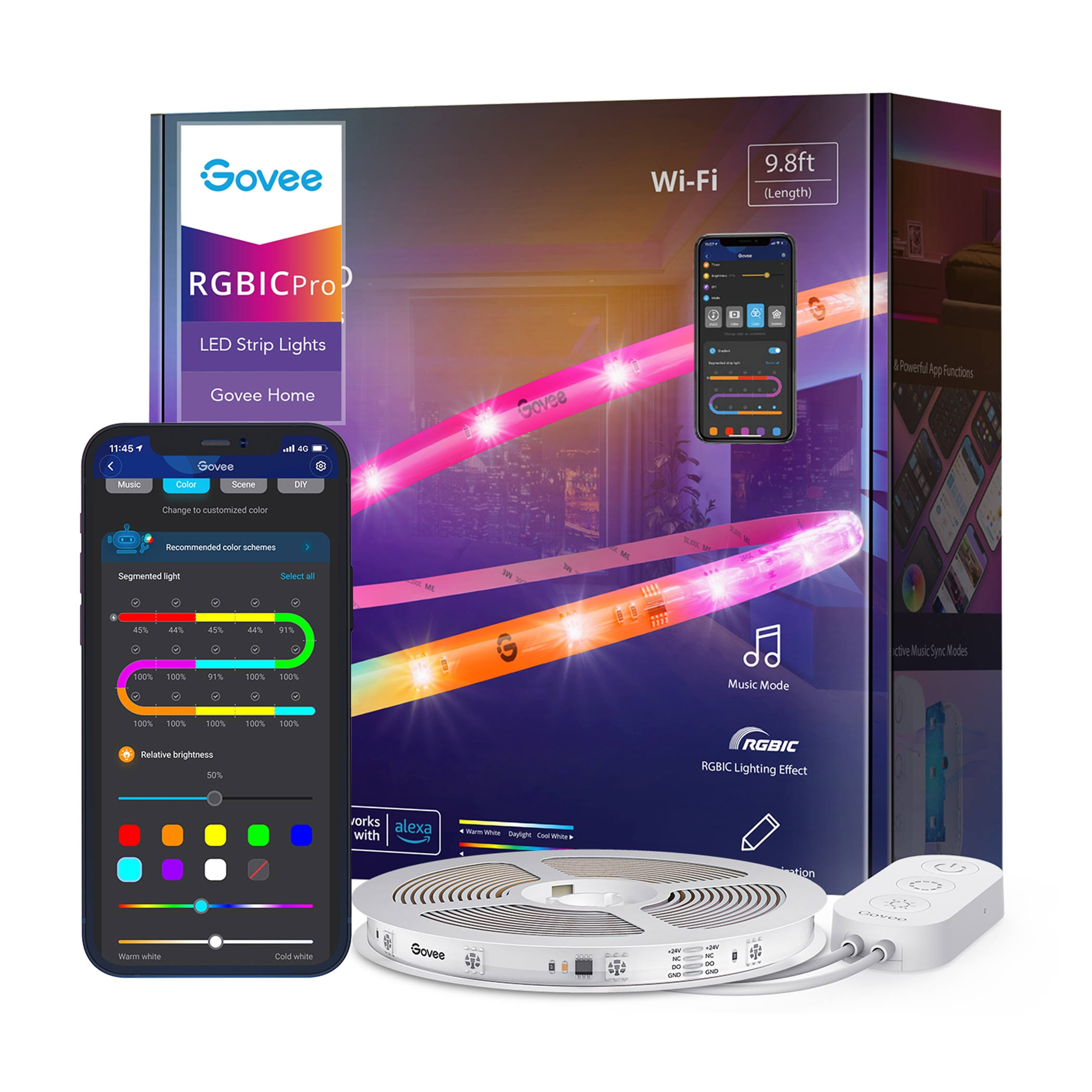 Govee Wi-Fi RGBIC LED Light Strip 9.8', strips, Multi Color