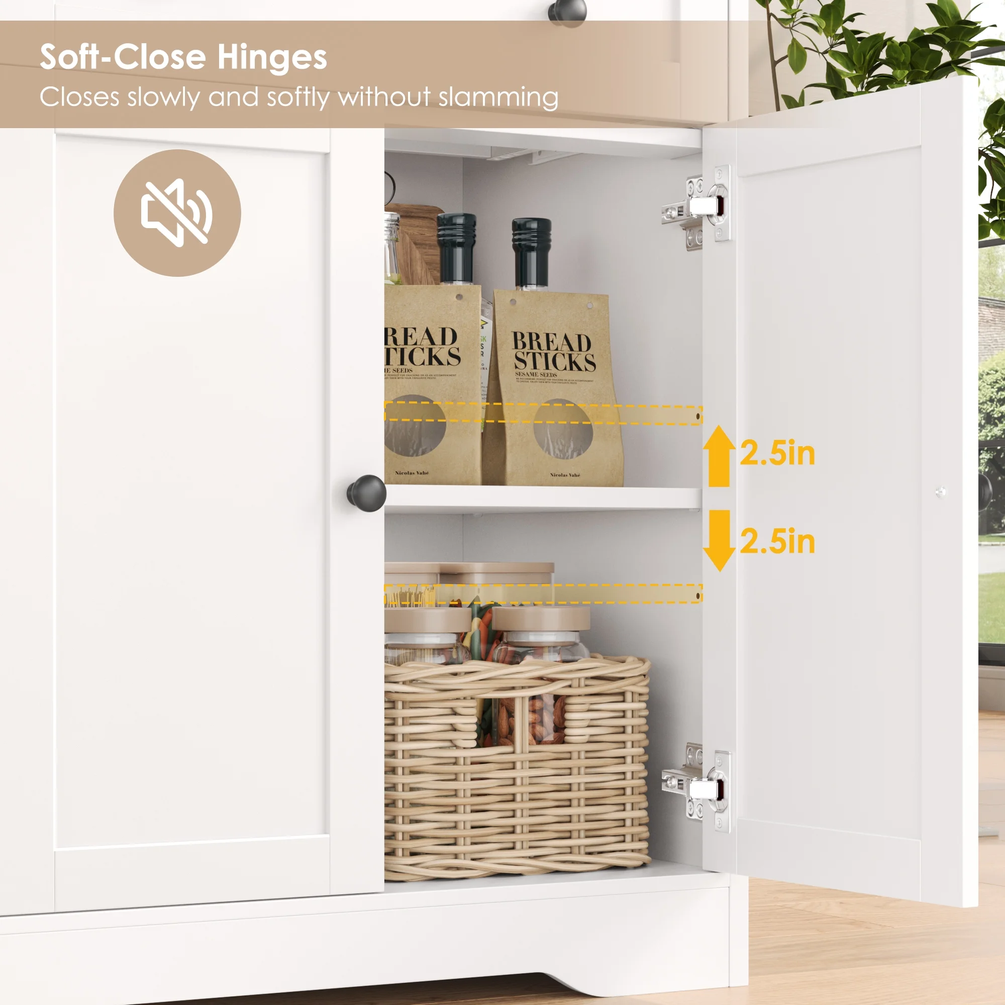 75"Tall Kitchen Pantry Storage Cabinet with Power Outlet, Large Pantry Cabinet with Microwave Stand, Modern Freestanding Cupboard Hutch for Home Dinning Room, White(White) - Image 2