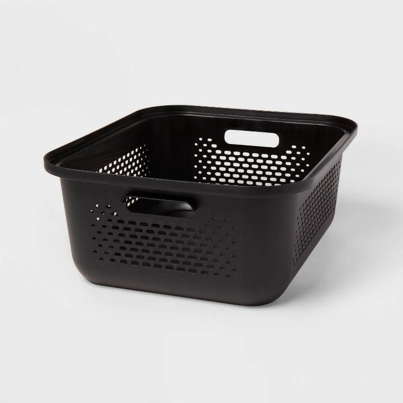 Small Decorative Plastic Bin with Cutout Handles Charcoal - Brightroom