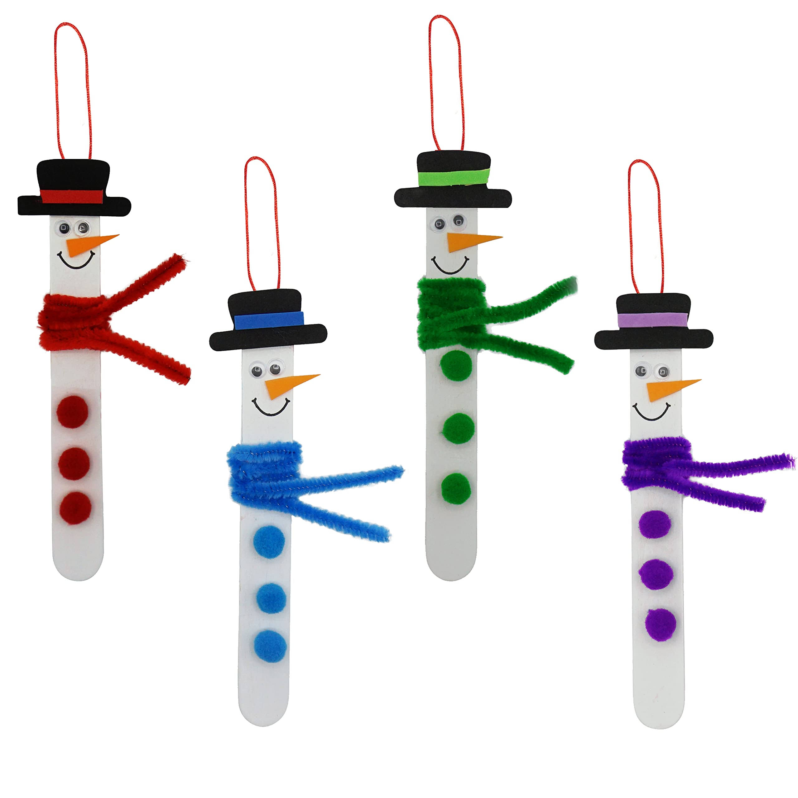 4E's Novelty Christmas Snowman Stick Ornament Craft Kit (12 Pack) Bulk Christmas Crafts for Kids Toddlers 2-4 4-8 DIY Winter Arts and Craft Kit