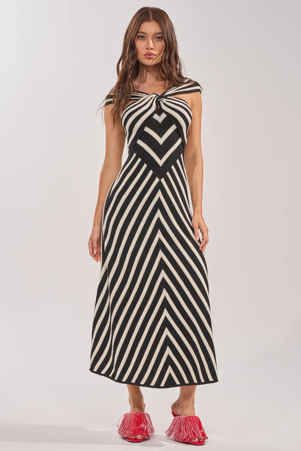 BLOCKED AND BLESS MAXI SWEATER DRESS IN BLACK AND WHITE STRIPE - Akira Store