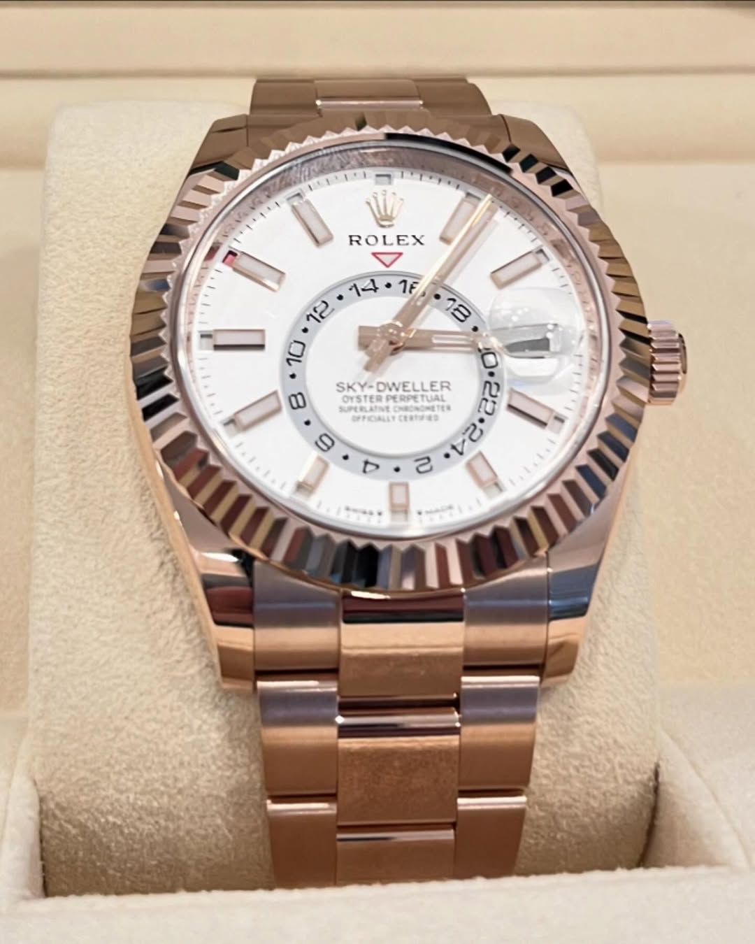 [Super Clone]RLX  Sky-Dweller 42mm Rose Gold White Dial Oyster - 336935