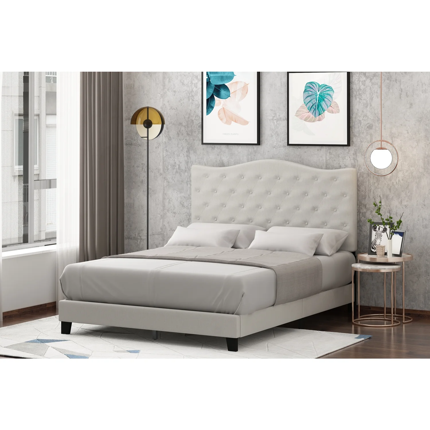Lille Button Tufted Bed Frame, Linen, Queen(Queen) - Image 6