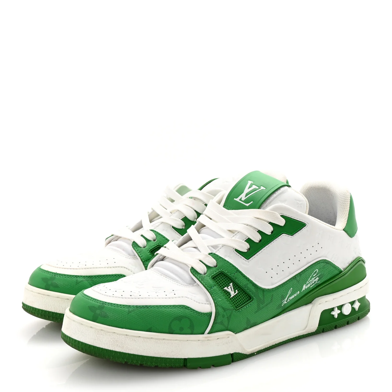 Calfskin Monogram Mens LV Trainer Sneakers 8 Green