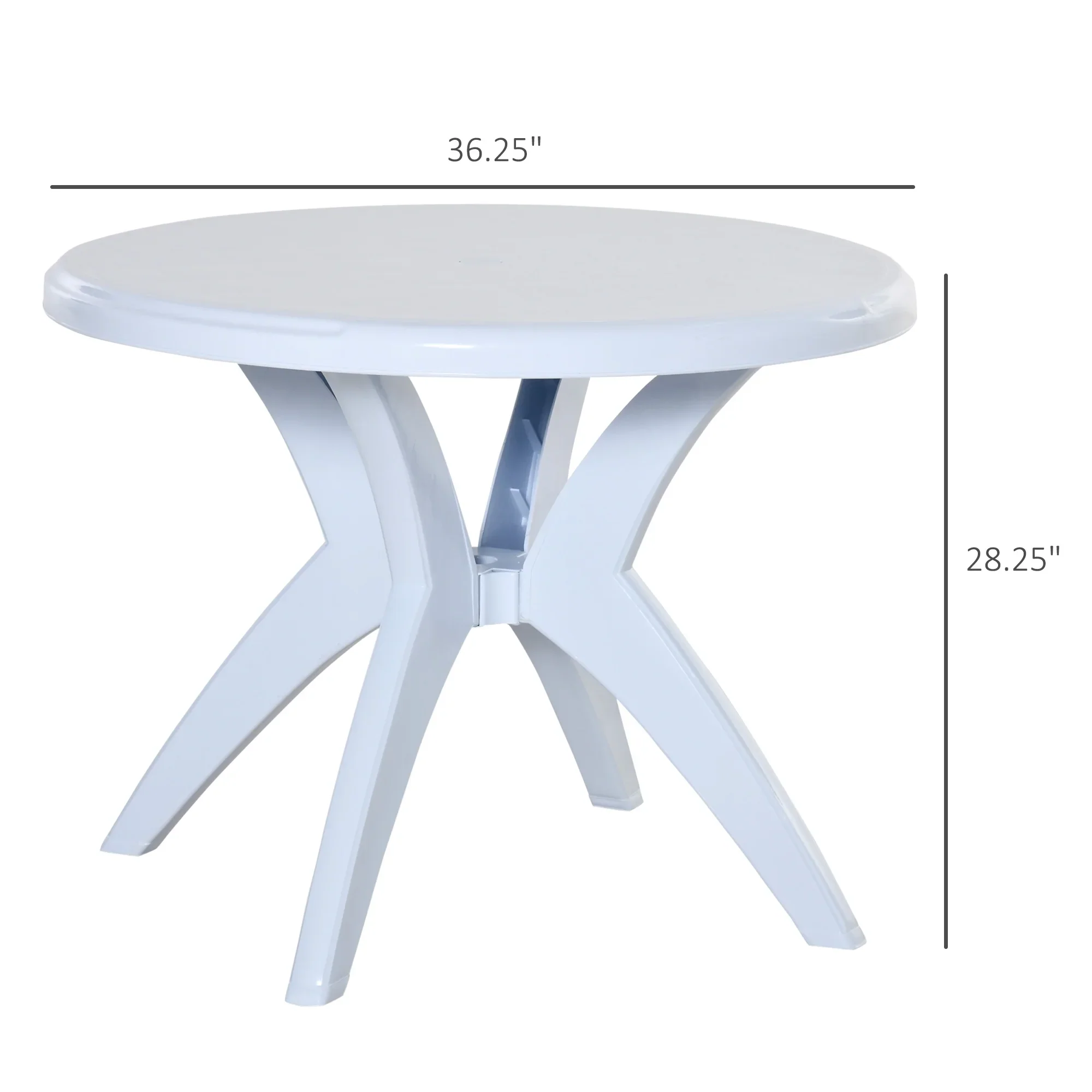 SKTPI Outdoor Plastic Dining Table w/ Umbrella Hole, Outdoor End Table, Patio Coffee Bistro Table for Indoor, Garden, Porch, Balcony, White