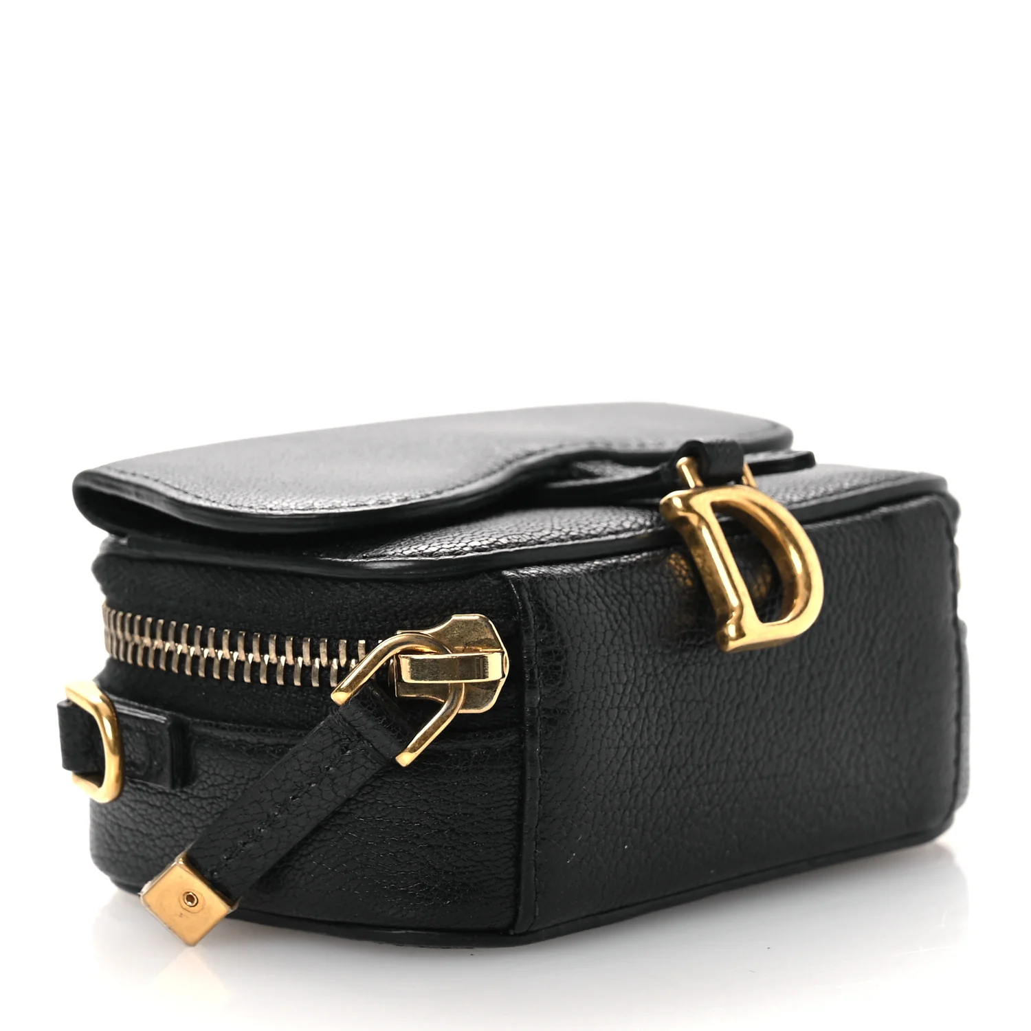 Goatskin Mini Saddle Shoulder Strap Pouch Black