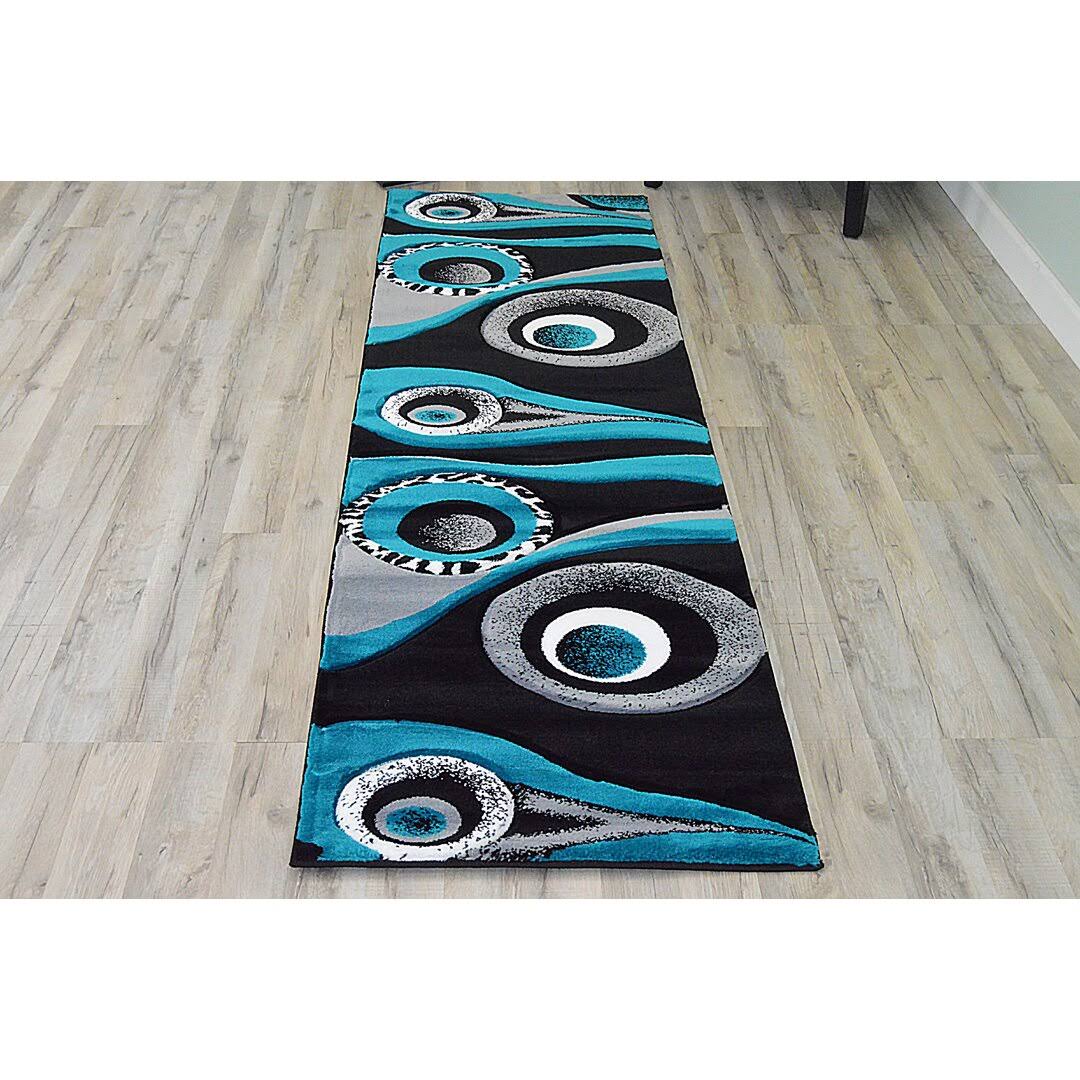 Ivy Bronx Mccampbell Turquoise/Gray/Black Area Rug Size: Runner 2'2 inch x 7'4 inch Blue