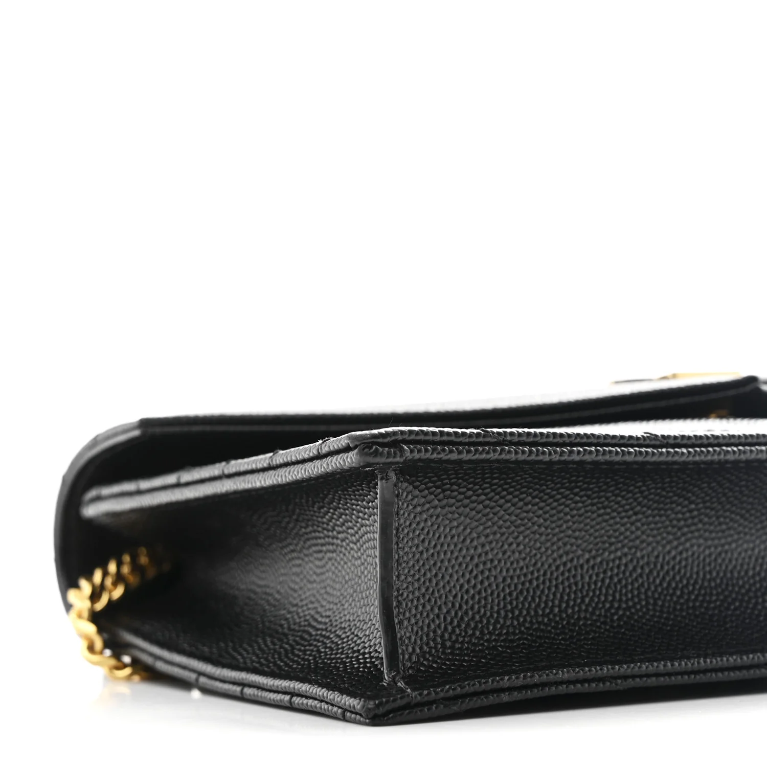 Grain De Poudre Matelasse Chevron Monogram Envelope Chain Wallet Black