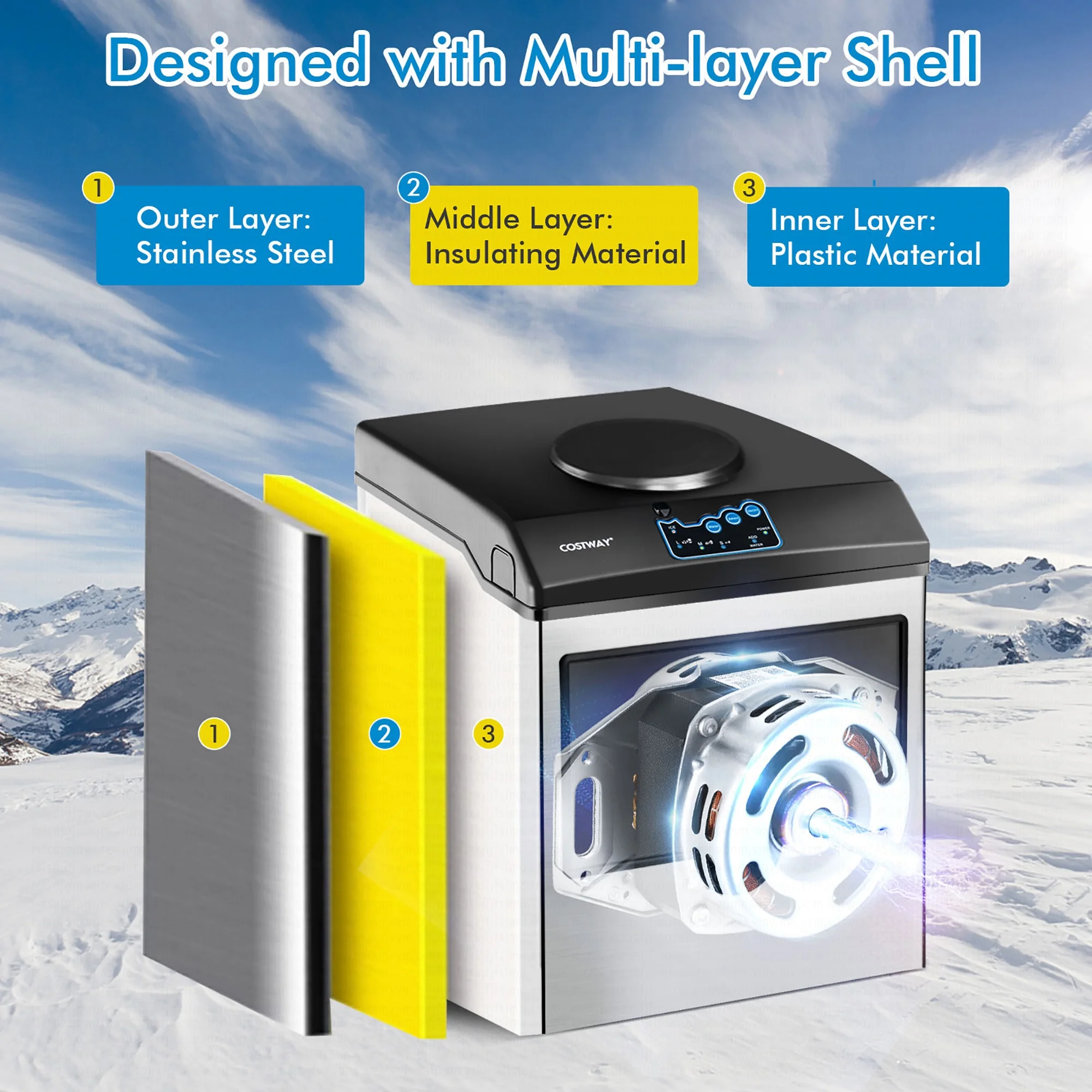 Costway 2 - in - 1 Stainless Steel Countertop Ice Maker Water Dispenser 48 lb/24H W/ Scoop