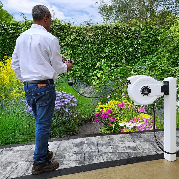 Hose Reel Pro 50ft Retractable Garden Hose Reel in White