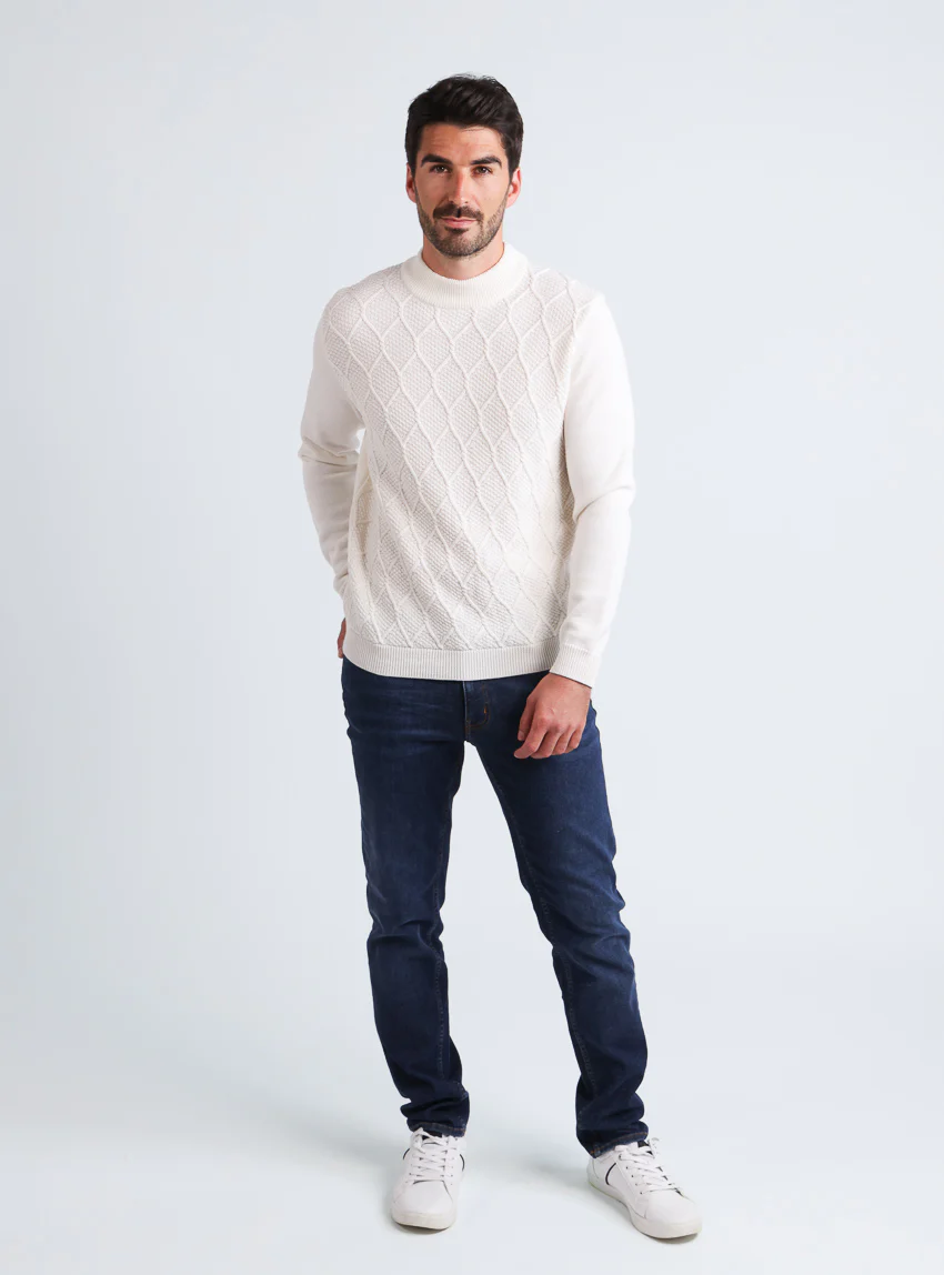 Pull homme en laine mérinos blanc naturel