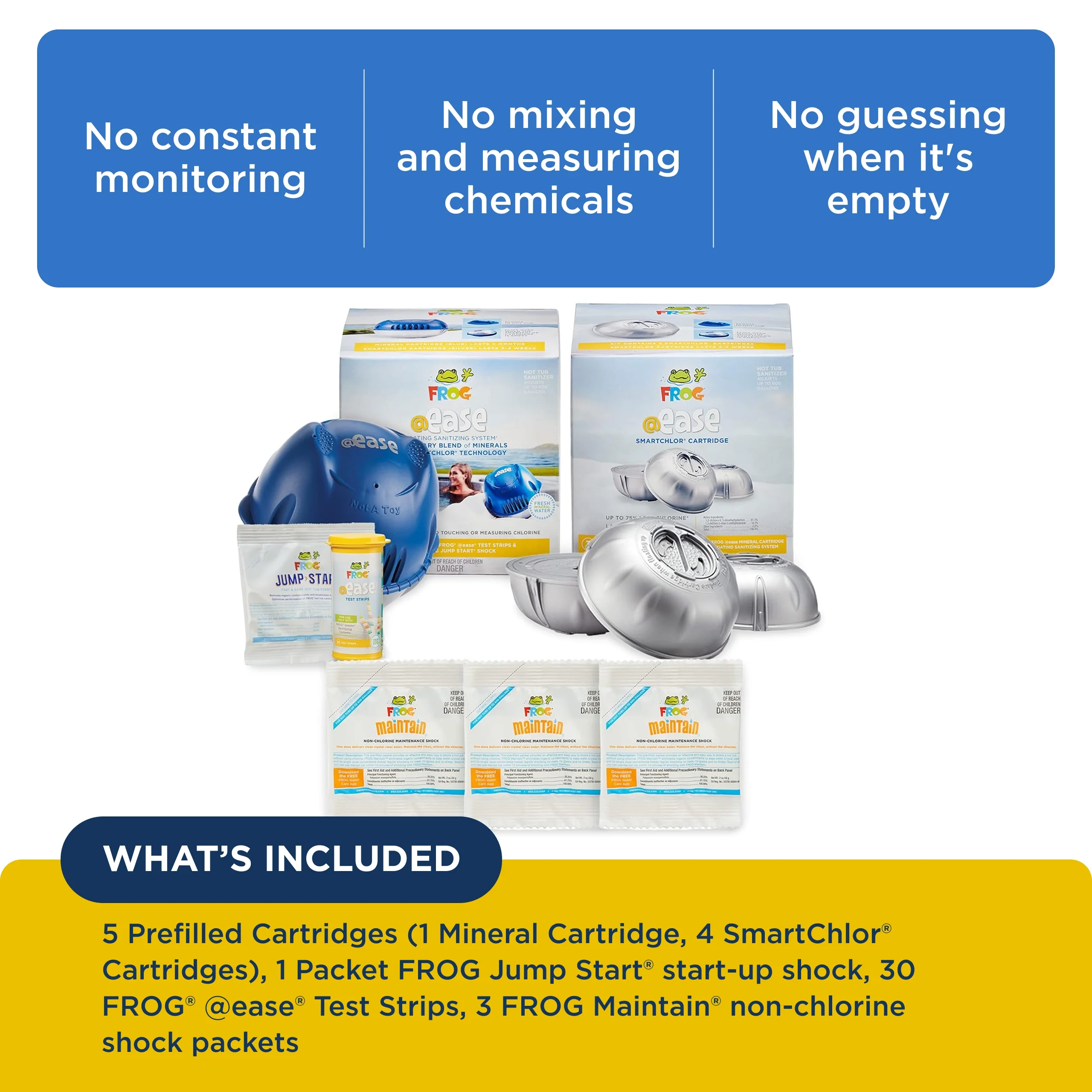 FROG @ease Floating System + 3 Pack of SmartChlor Replacements + 3 FROG Maintain Non-Chlorine Shock Treatments for Hot Tubs - Image 3