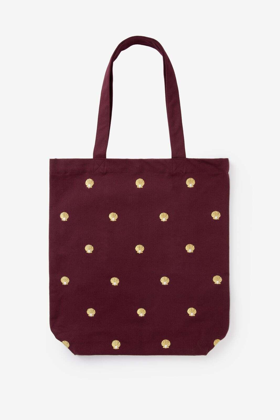Donkerrode shopper met schelpen