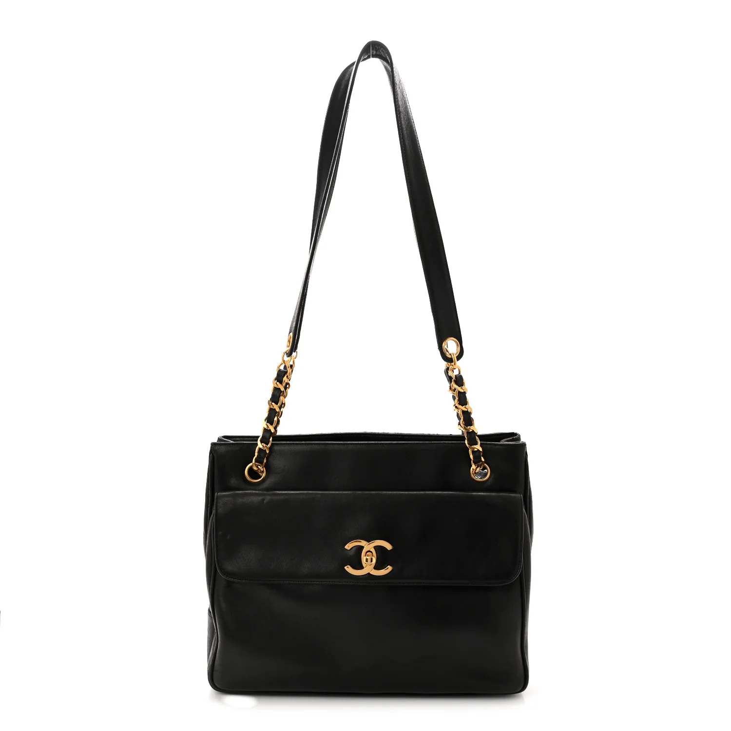 Lambskin CC Flap Shopping Tote Black