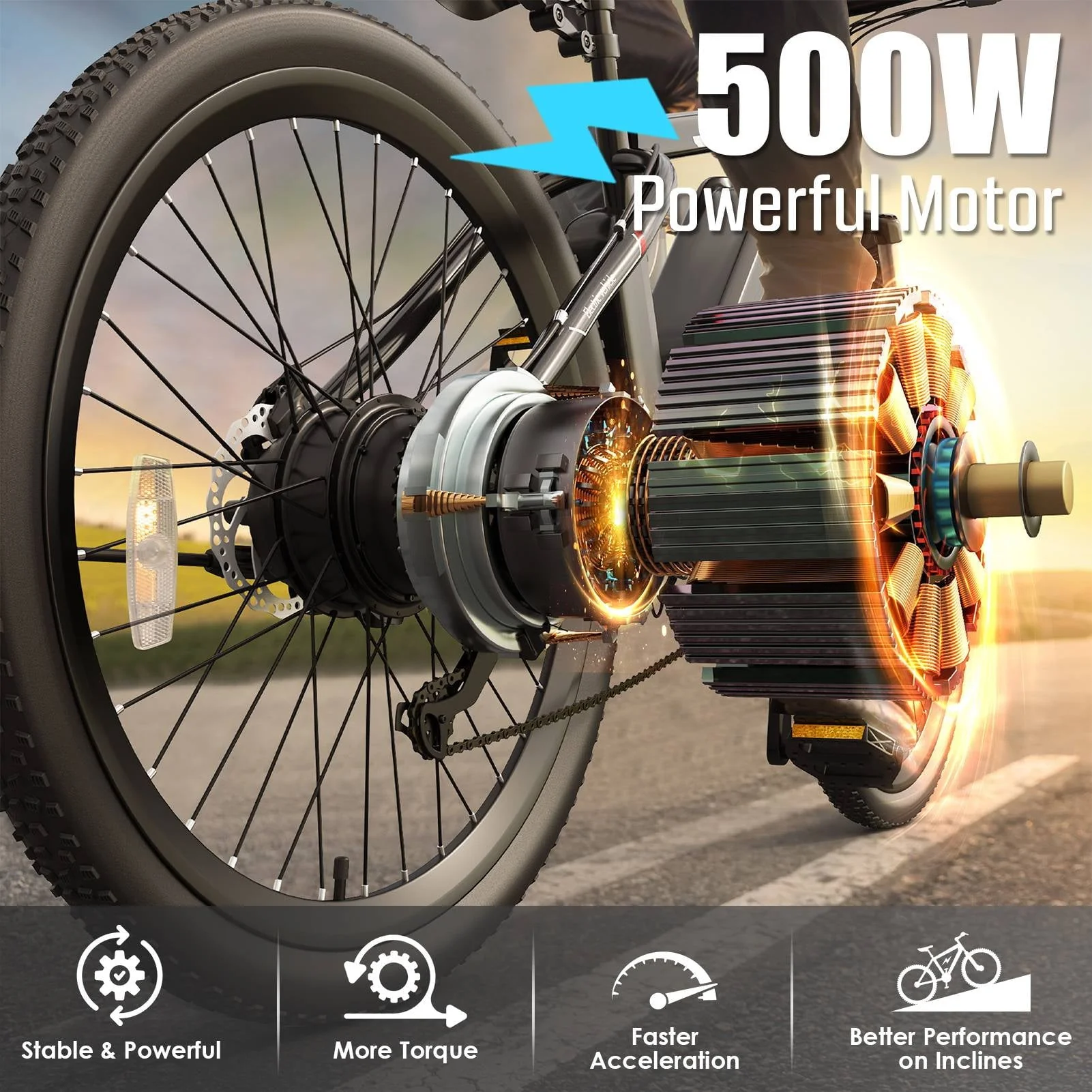 Elifine 500W Electric Bike for Adults, 26" Mountain Electric Bicycle with 5 Riding Modes Ebike, 48V 7 8Ah Battery, Shimano 21 Speed 19 8 mph Aluminum Alloy Electric Commuter Bike up to 50 Miles Image 3