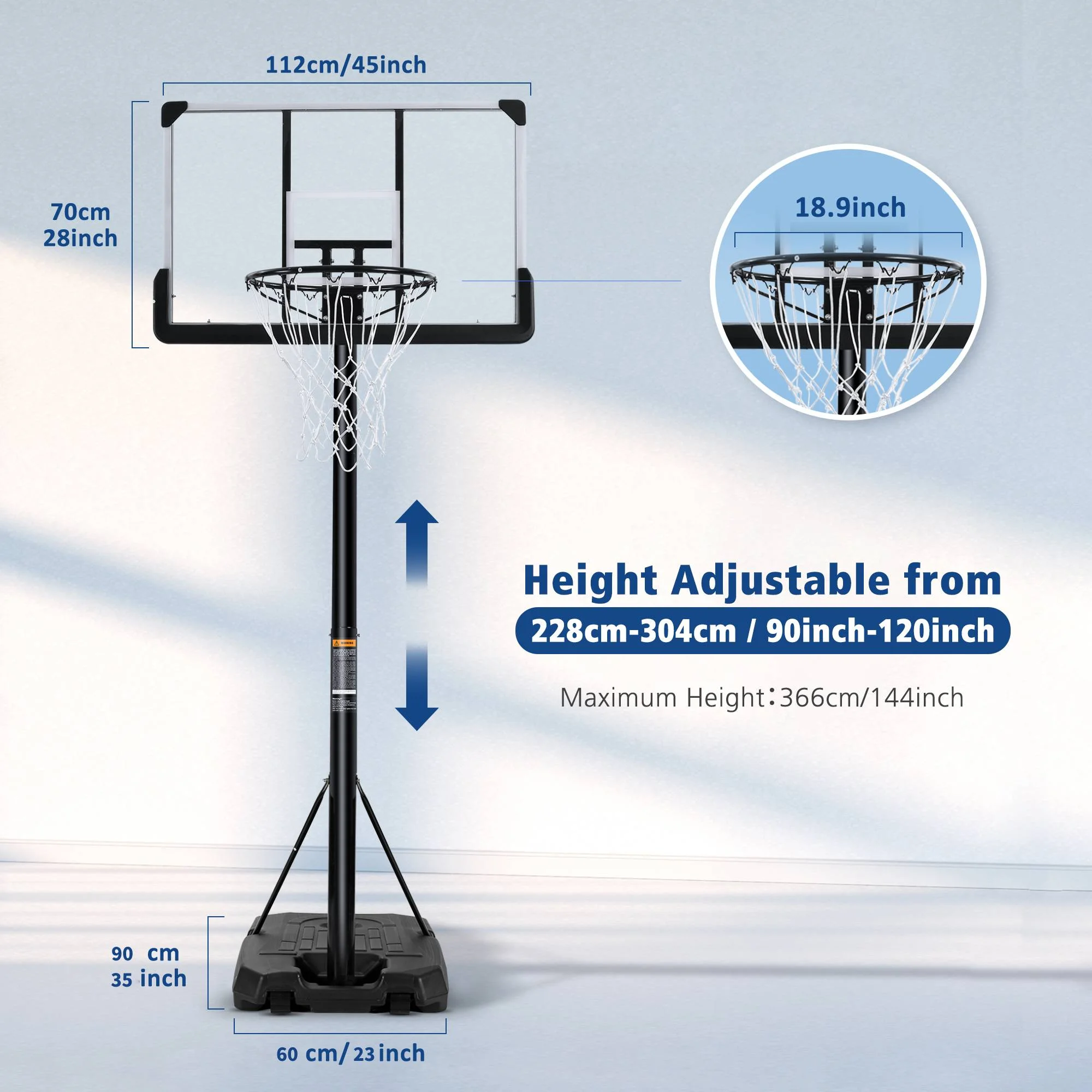 44In Portable Basketball Hoop System 6.5 ft to 10 ft Height Adjustable Basketball Goal with Large Backboard Base and Wheels for Teenagers Adults outdoor Use Fathers Day Gifts - Image 7